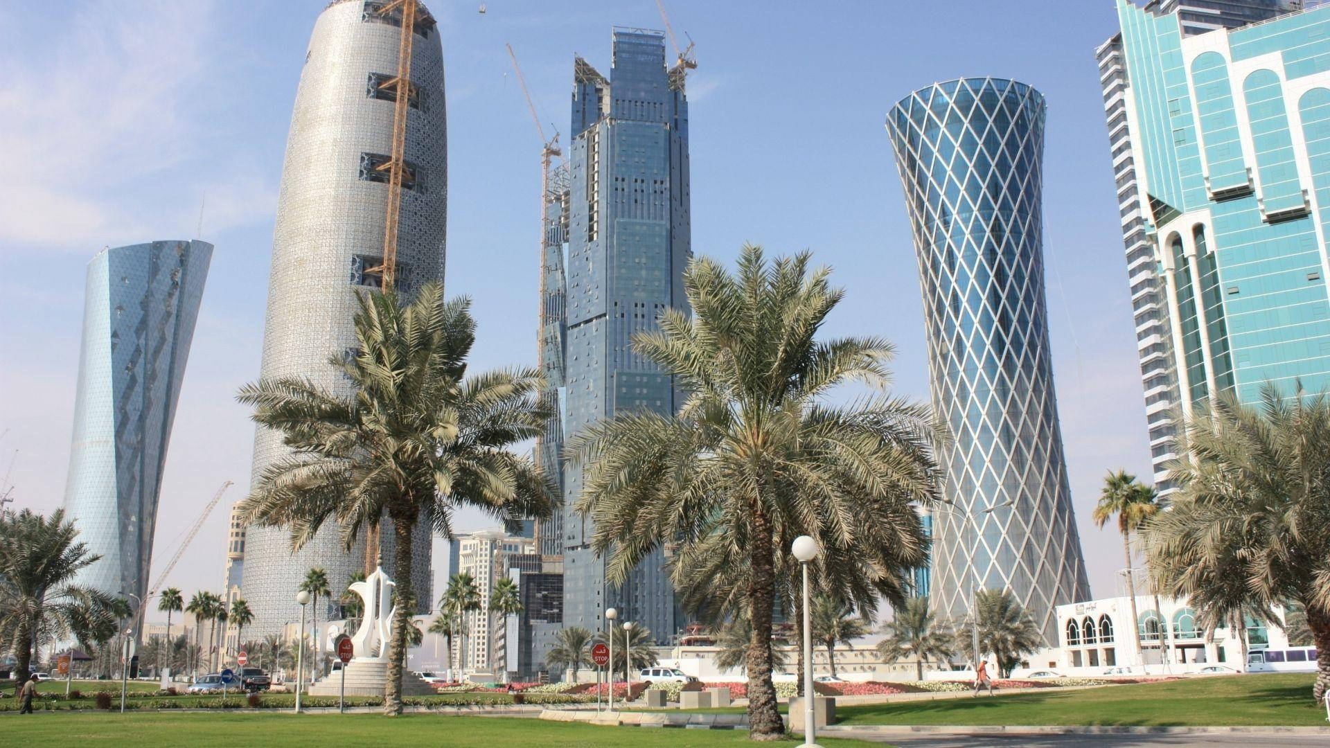 Doha City Palm Tree Buildings Wallpaper