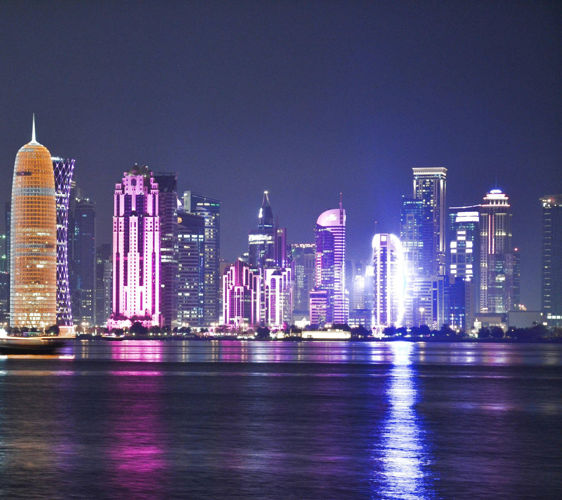 Doha City Pink Blue Yellow Wallpaper