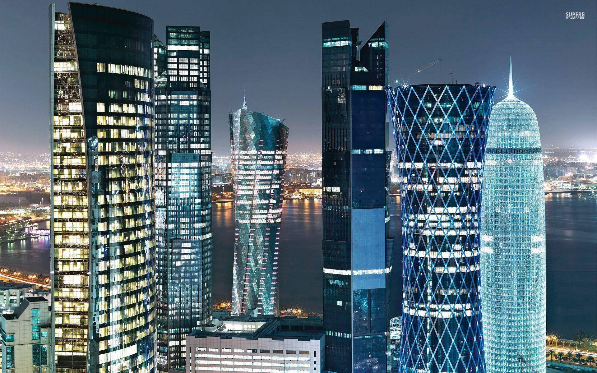 Doha City Skyscraper Lights Wallpaper