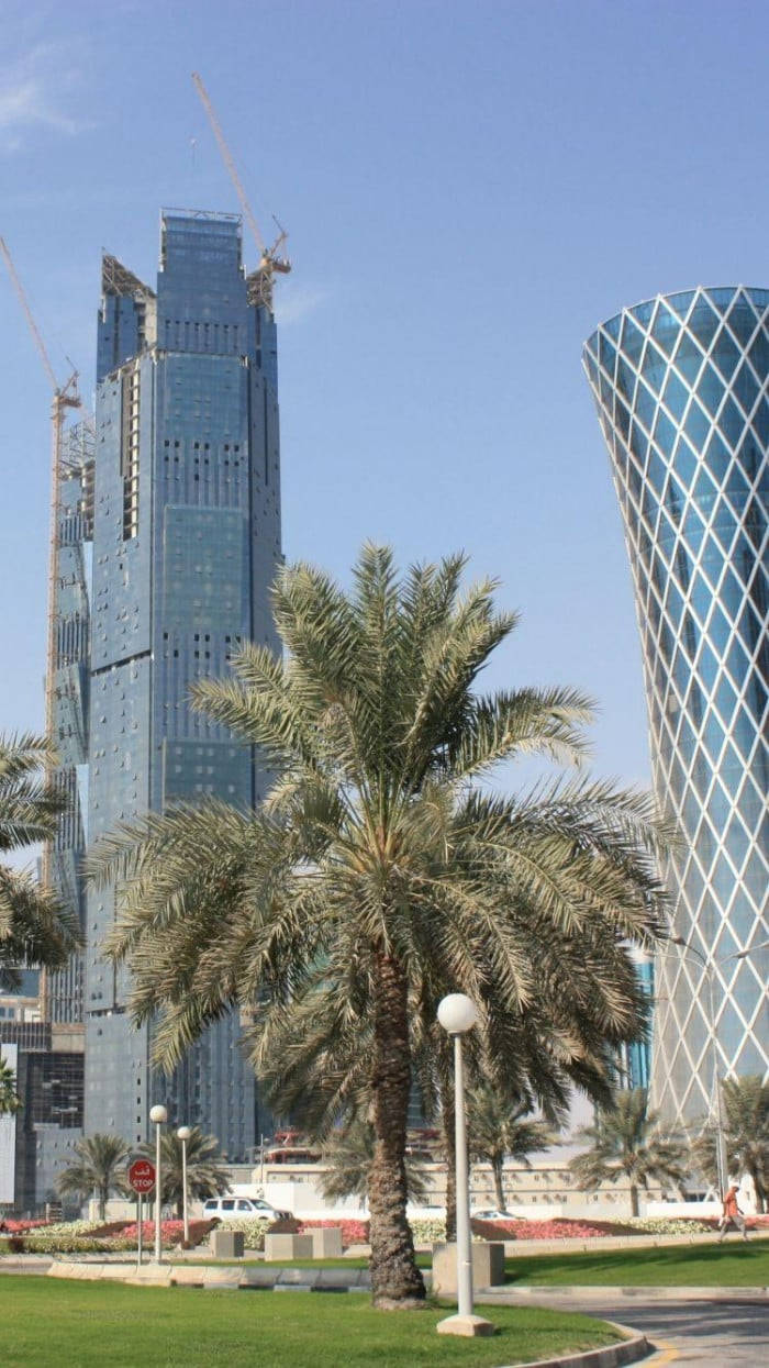 Dohapalmas Y Paisaje Urbano. Fondo de pantalla