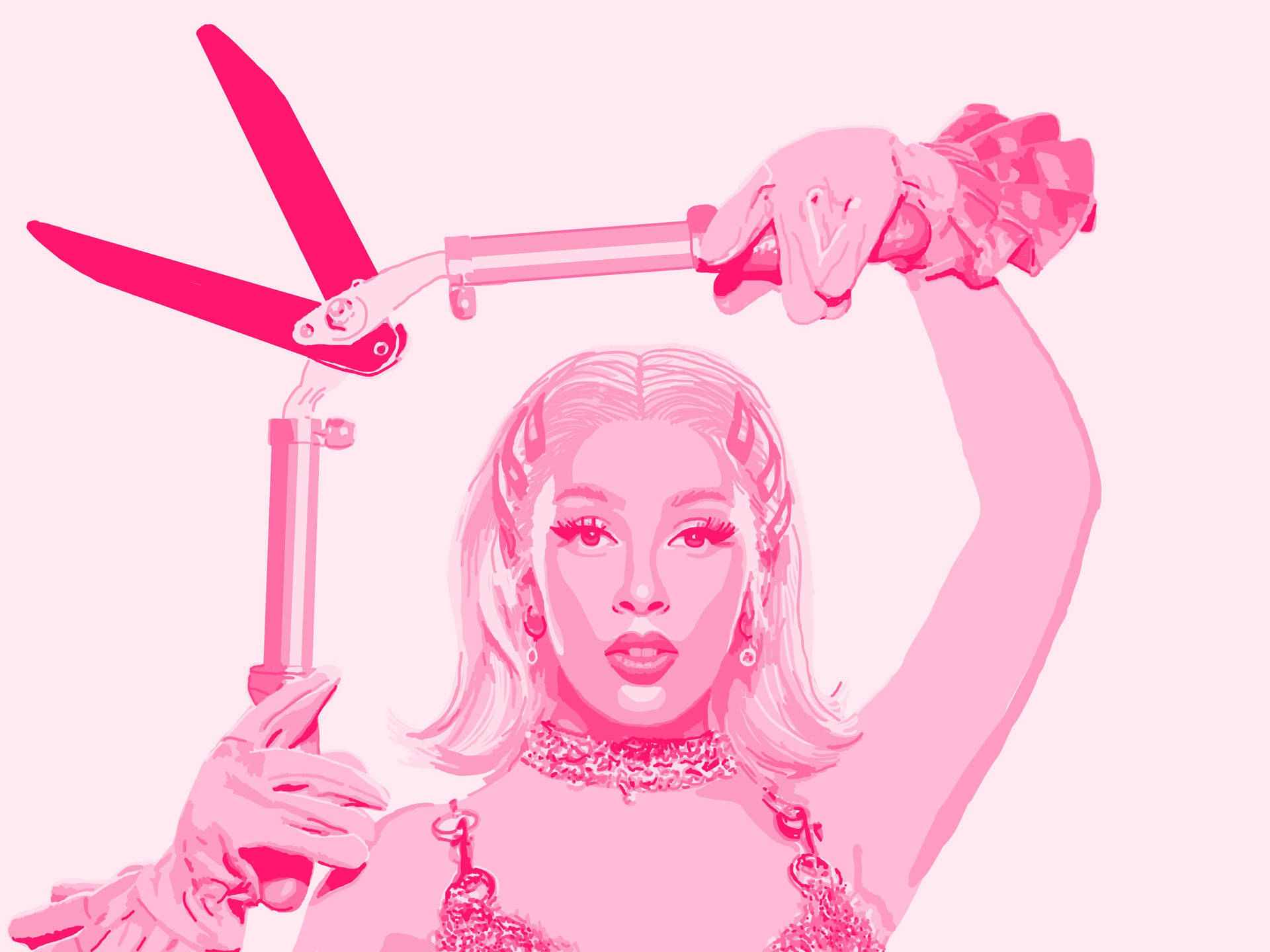 Doja Cat Pink Scissors Art Background