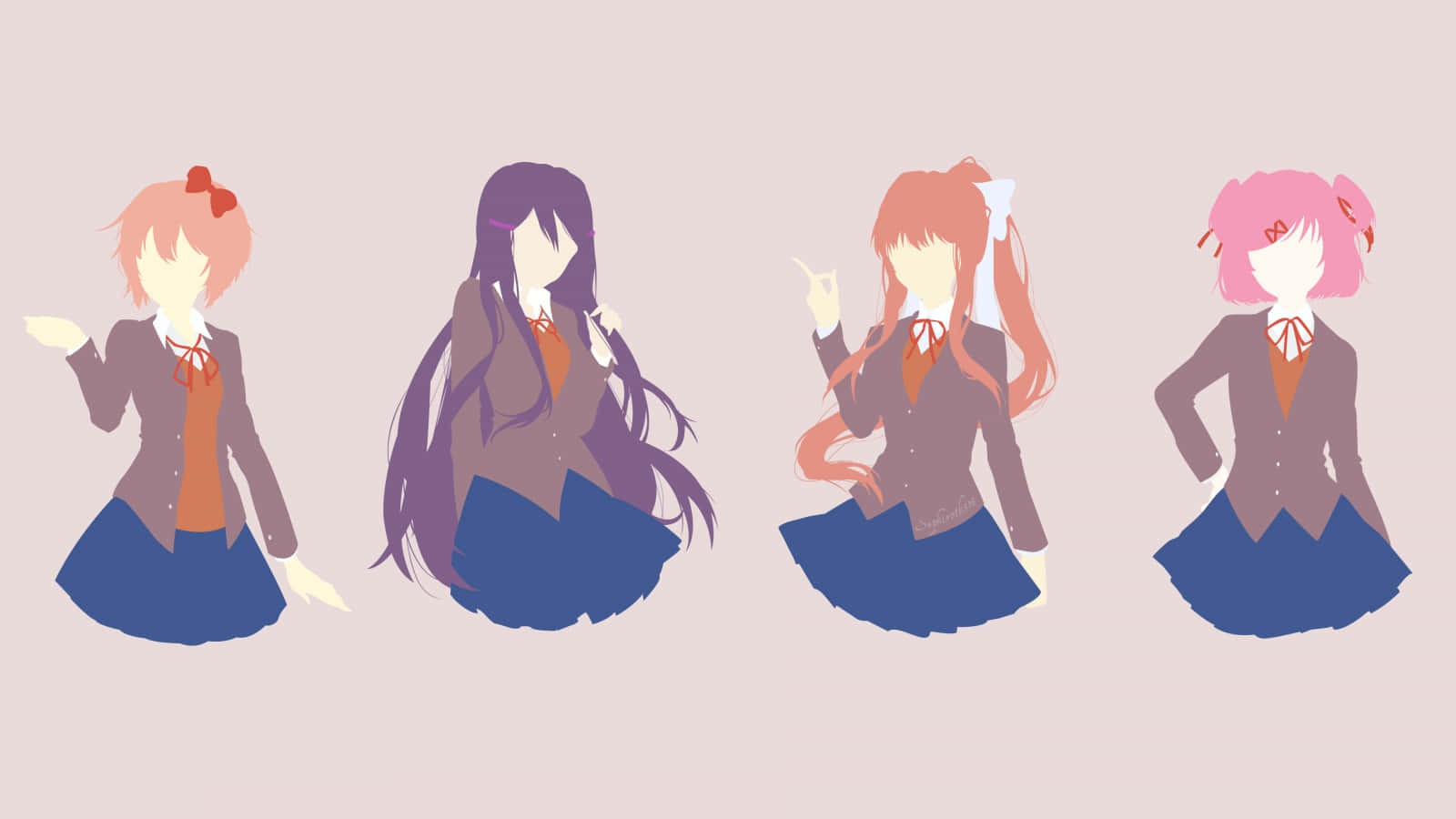 Four Anime Girls In School Uniforms Wallpaper
