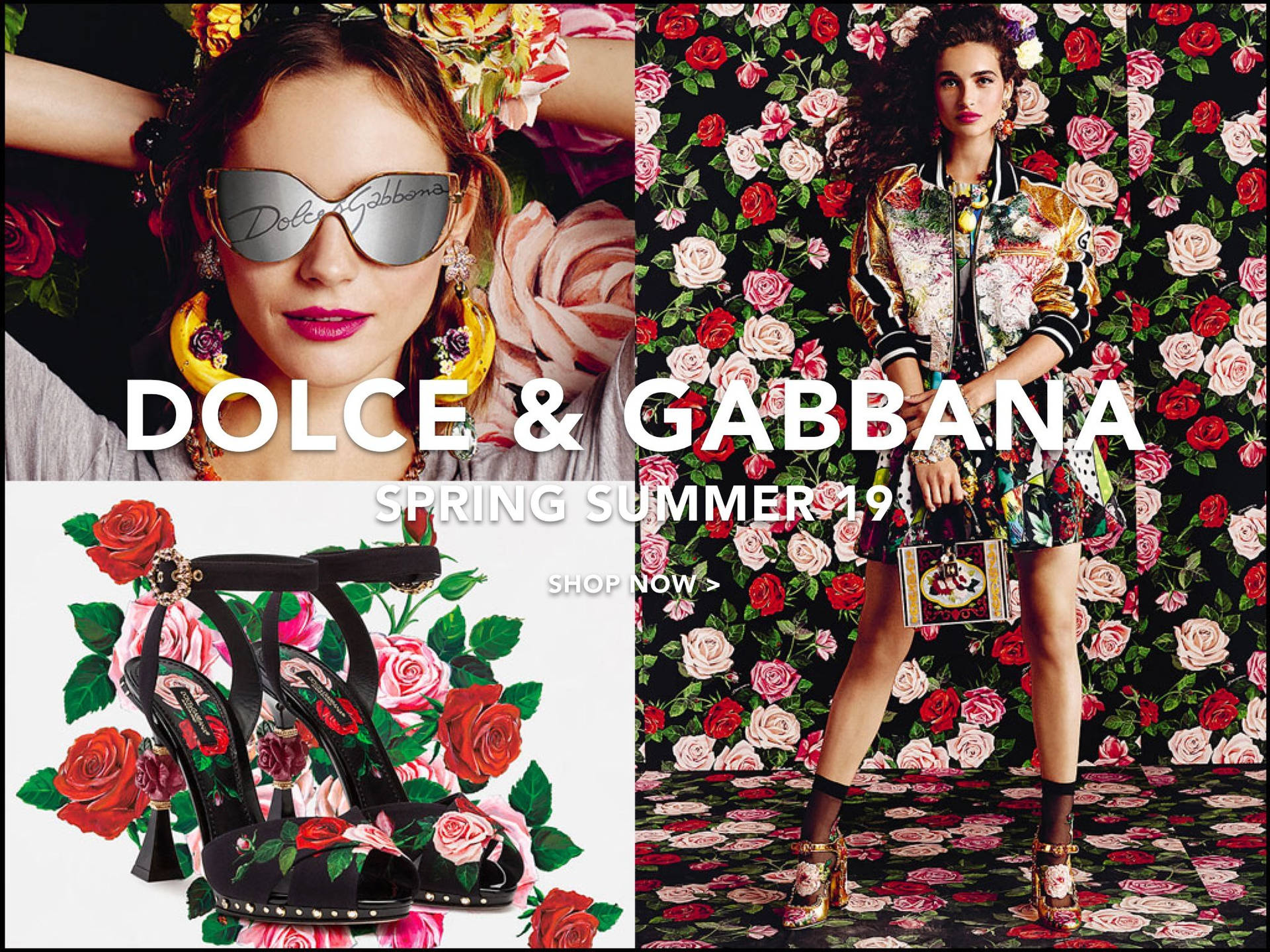 Dolceand Gabbana Modella Che Si Posa Con Uno Sfondo Floreale Sfondo