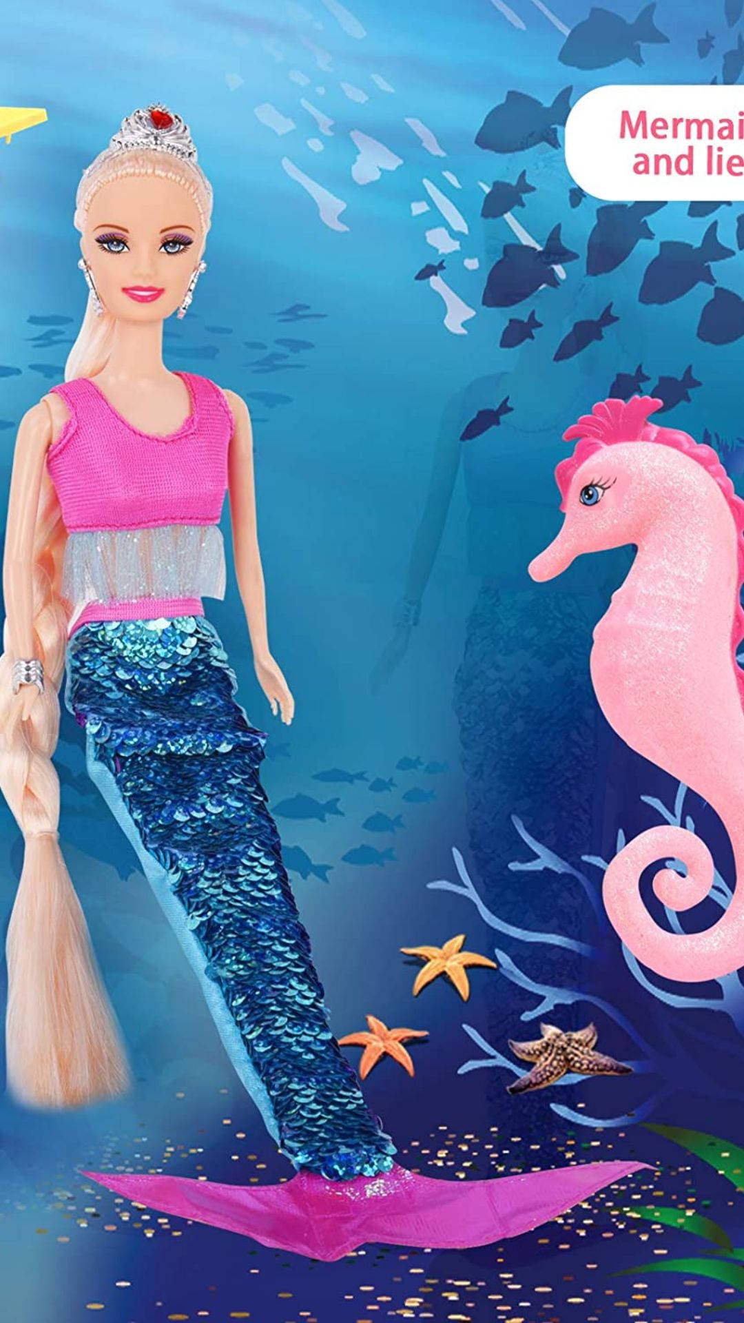 Puppebarbie Meerjungfrau Mit Seepferdchen Wallpaper