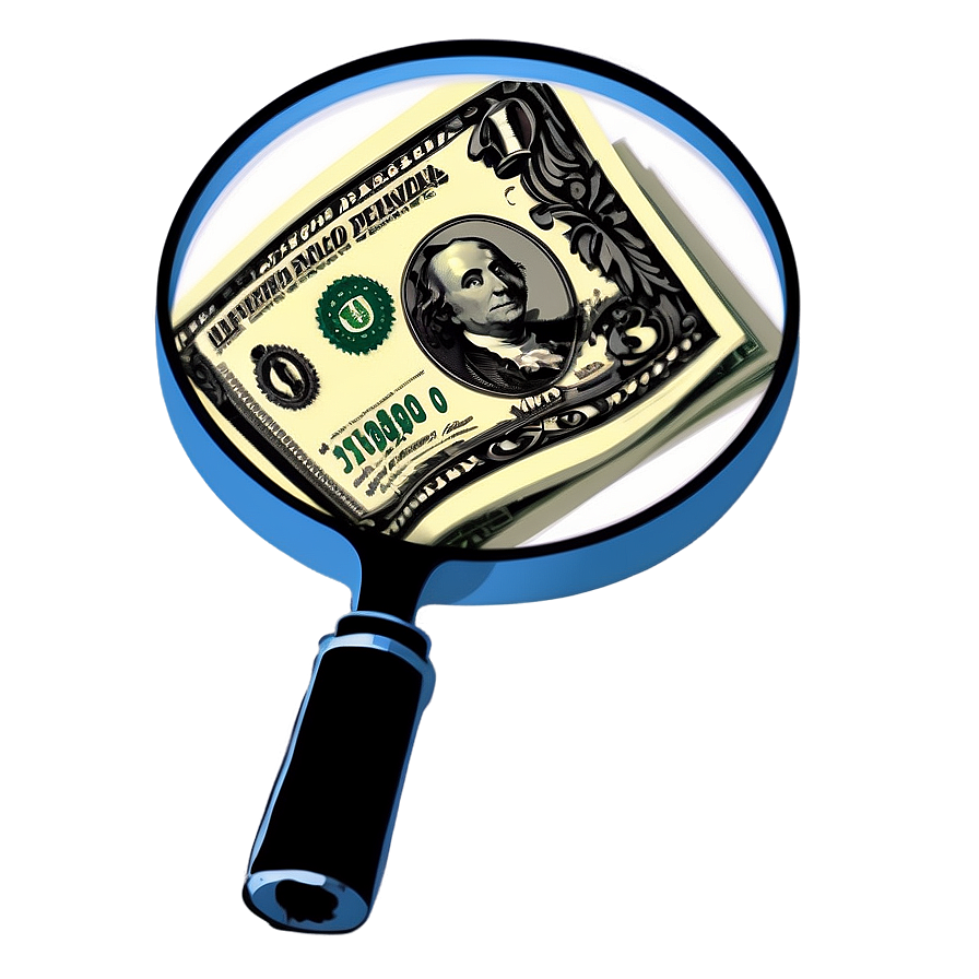 Dollar Bills Under Magnifying Glass Png Fqi PNG