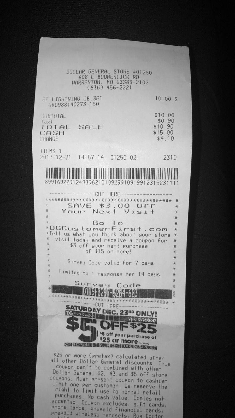 Dollar General Store Receipt Picture