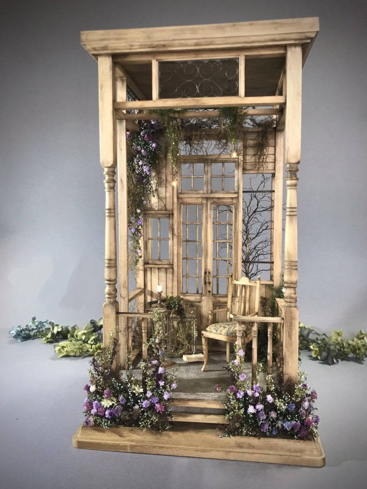 Dollhouse Purple Flowers Wooden Garden