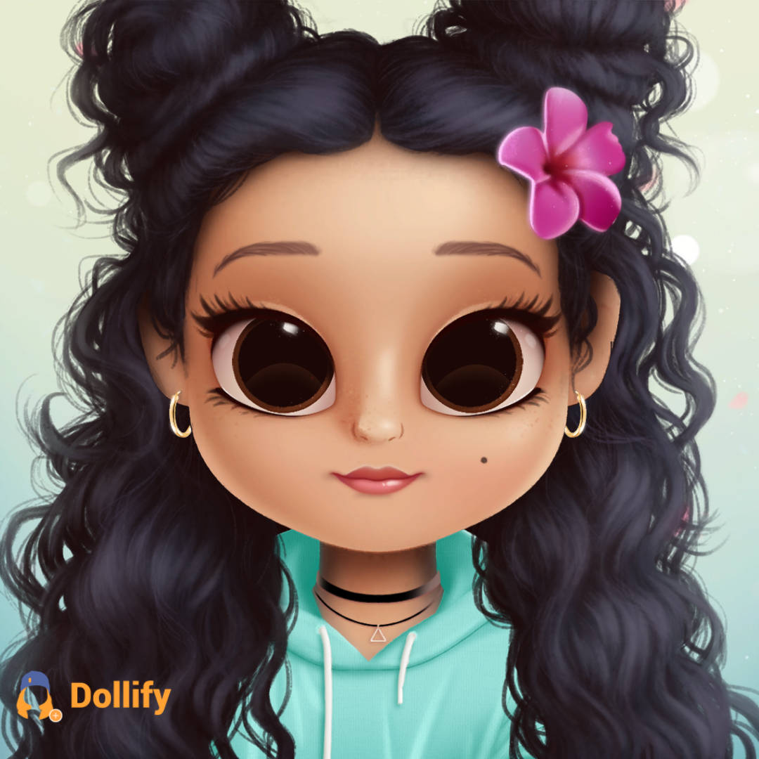 Dollify - En pige med store øjne og stort hår Wallpaper