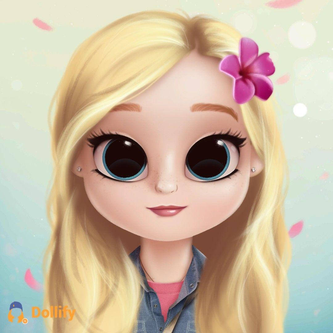 A Cartoon Girl With Long Blonde Hair And Pink Flowers Wallpaper
