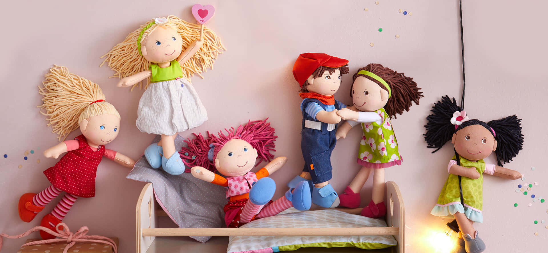 A Group Of Stuffed Dolls In A Room