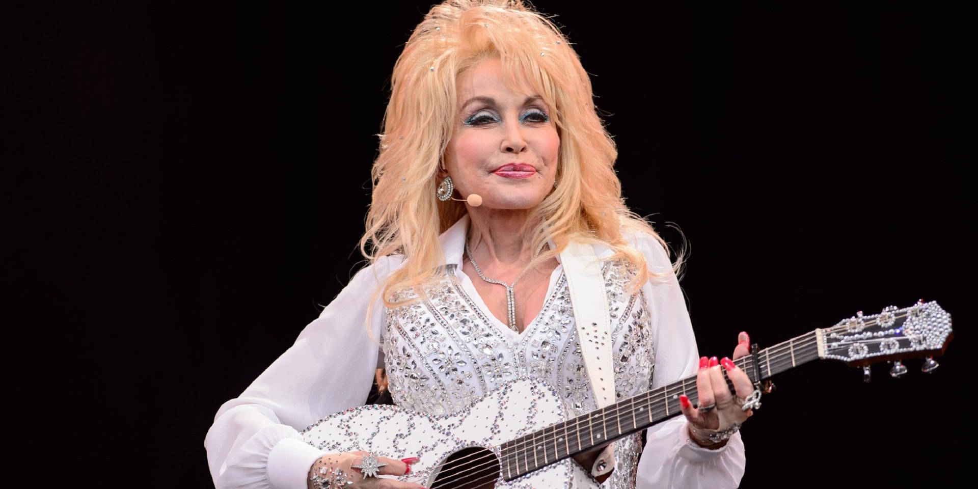 Dolly Parton Fancy White Outfit Background