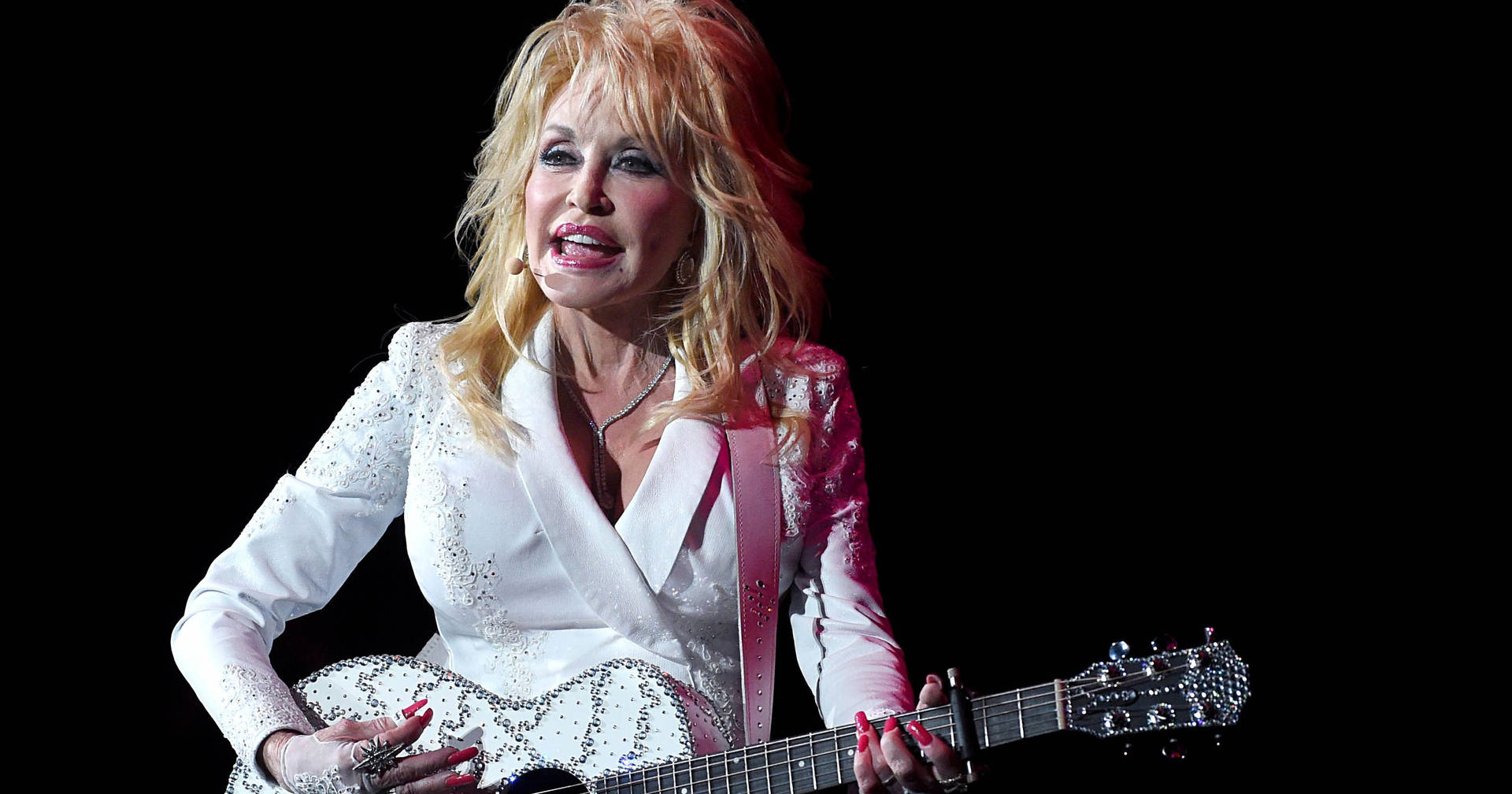 Dolly Parton White Sequin Guitar Background