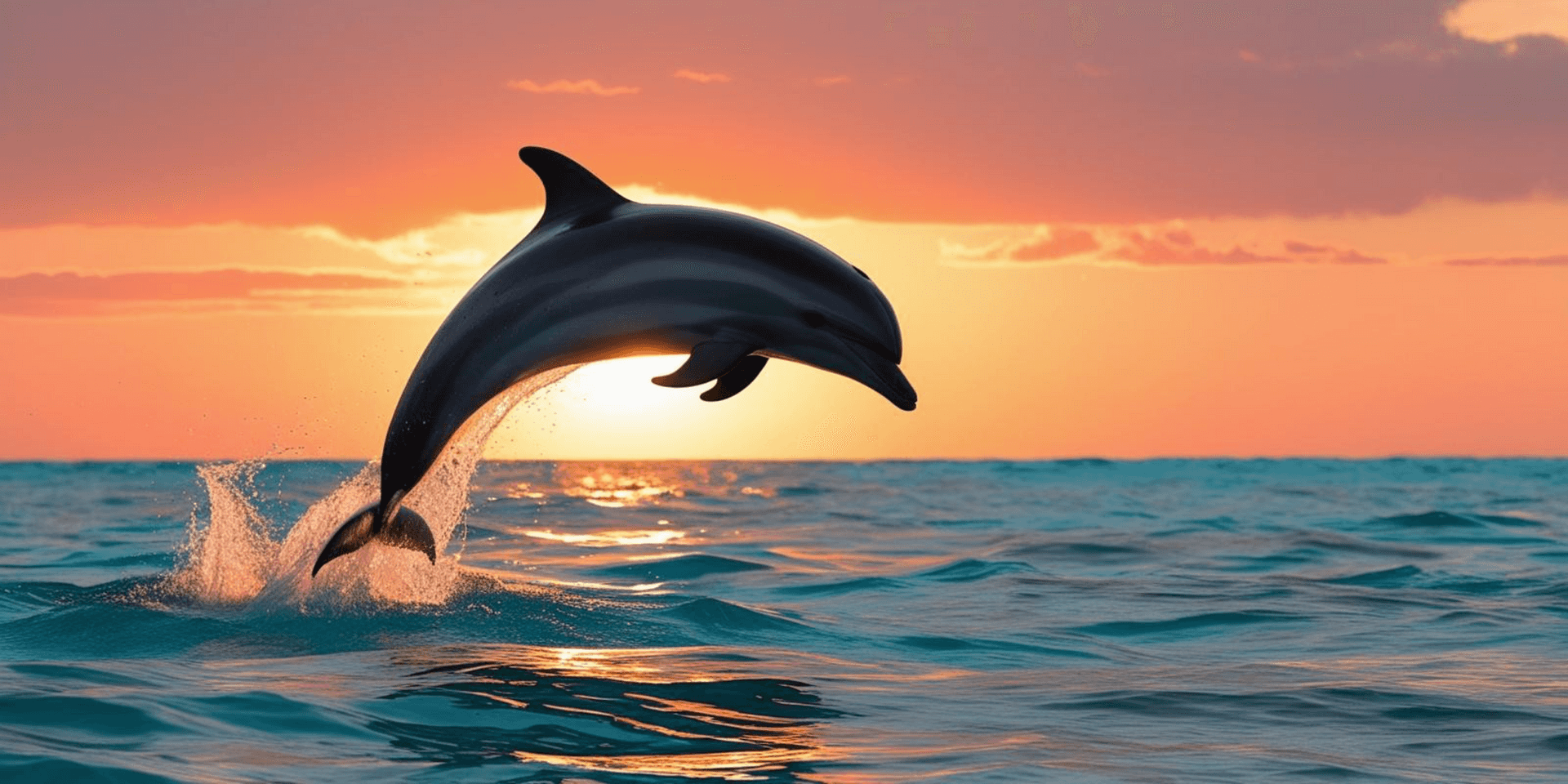 Dolphin Jumping Over Ocean At Sunset Wallpaper
