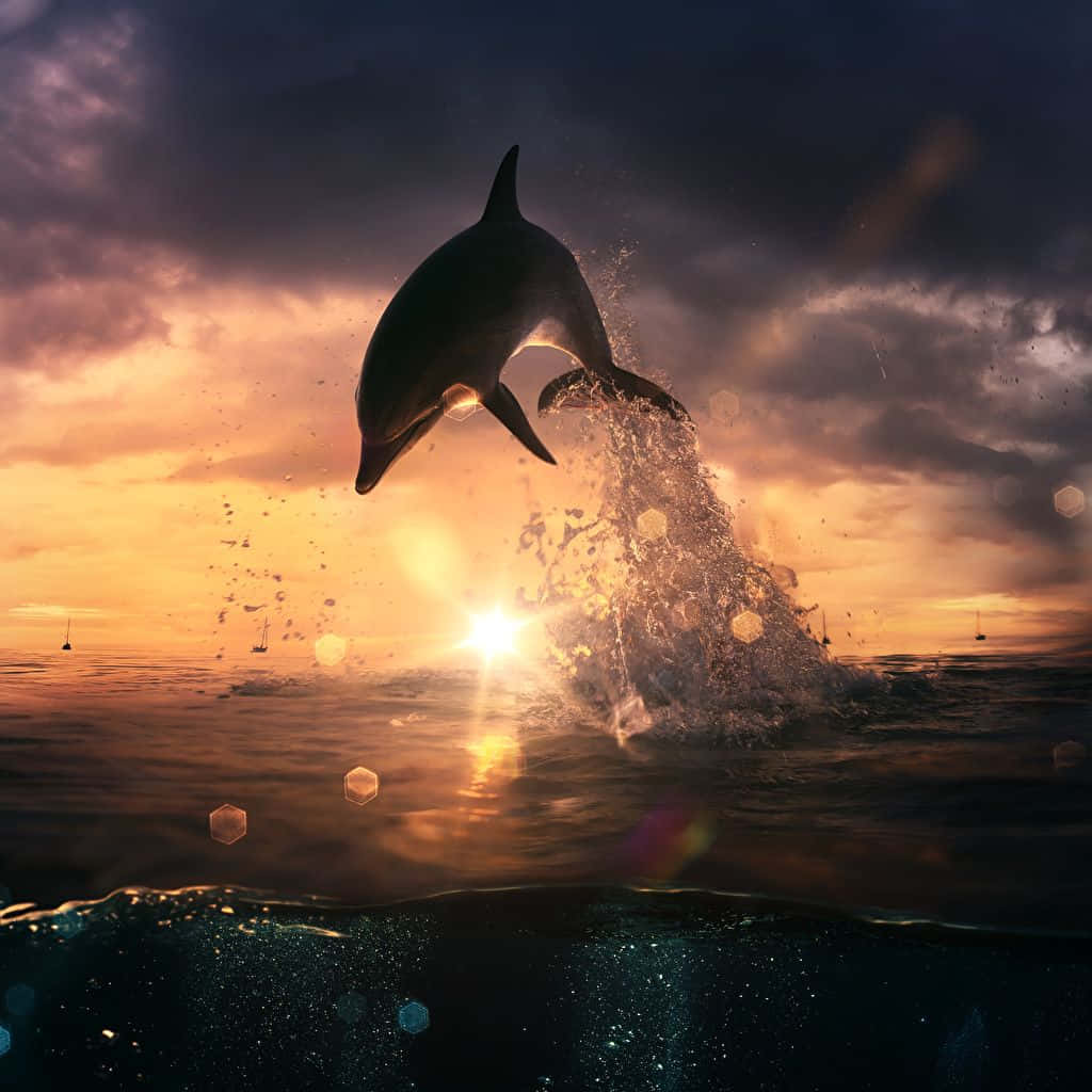 Erstaunlicherdelphin, Der Bei Sonnenuntergang Beeindruckend Posiert. Wallpaper
