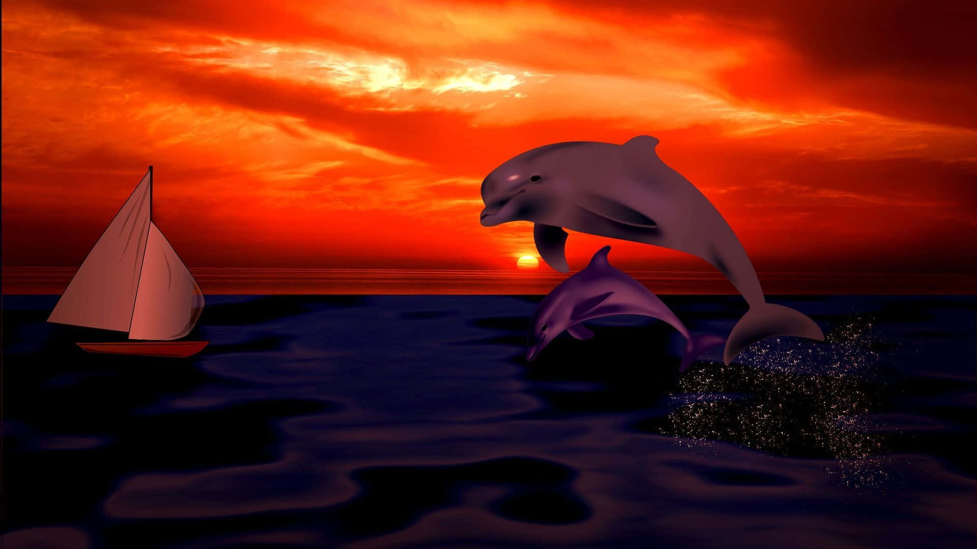 Dolphin Sunset Artwork Wallpaper