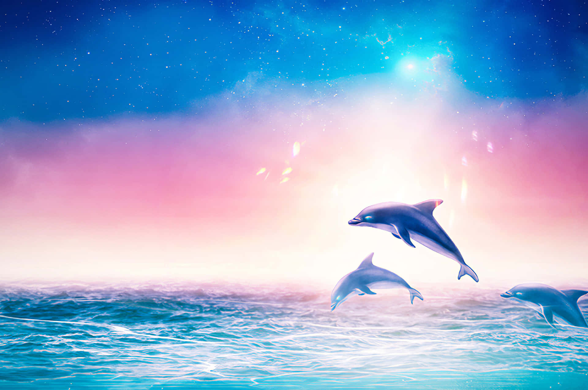 Ennärbild Av Delfiner Som Observeras I Det Öppna Havet.