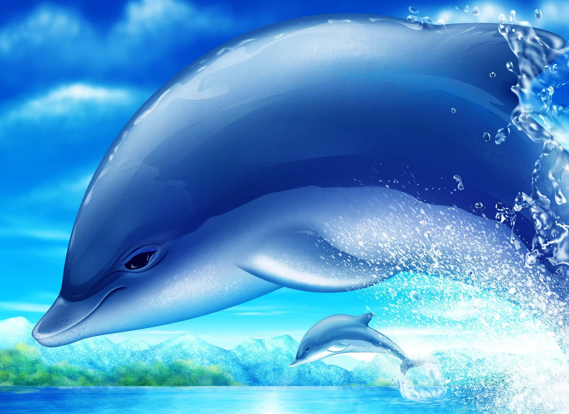 Duedelfini Che Nuotano Felicemente Nell'oceano Selvaggio