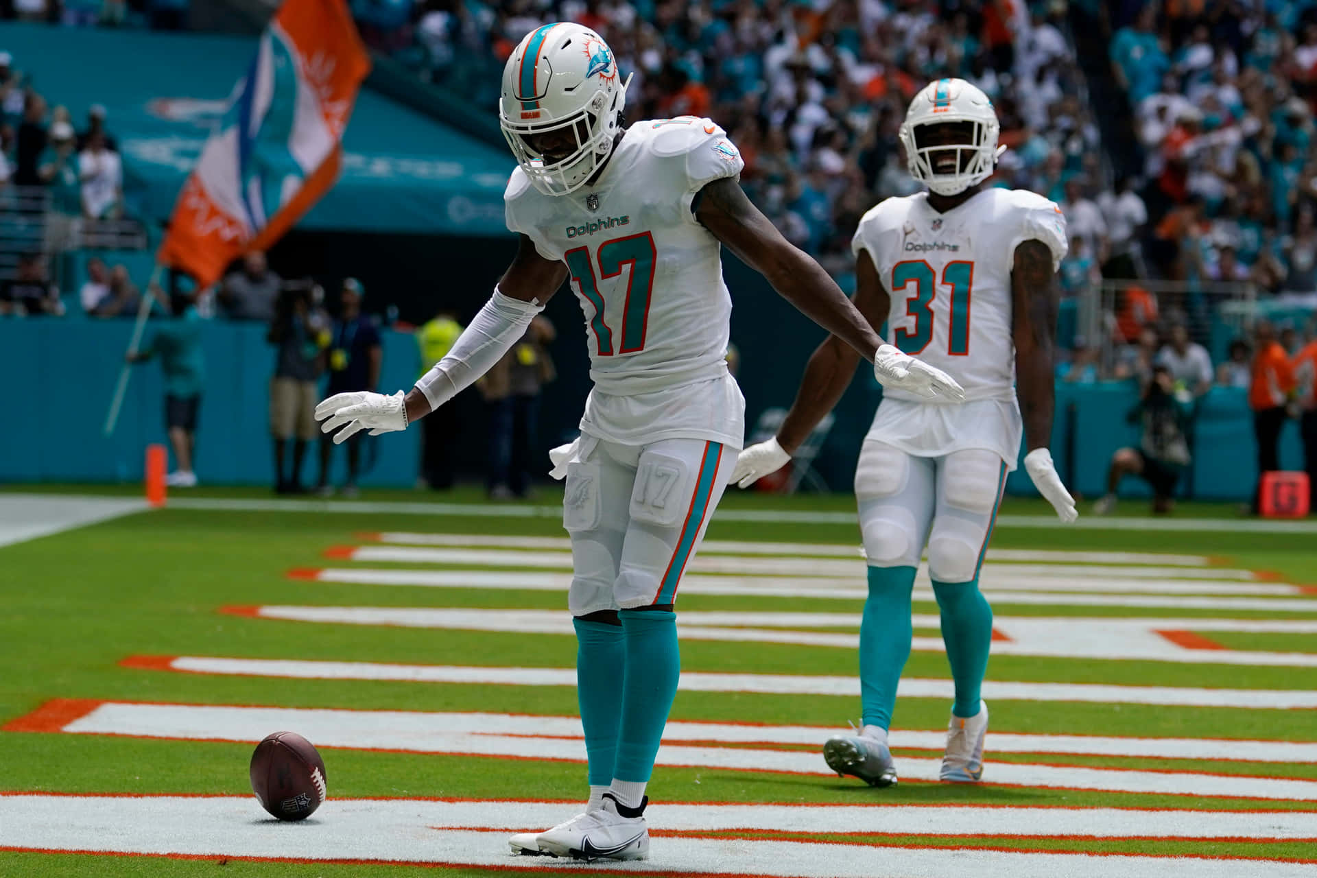 Dolphins Players Celebrating Touchdown Wallpaper