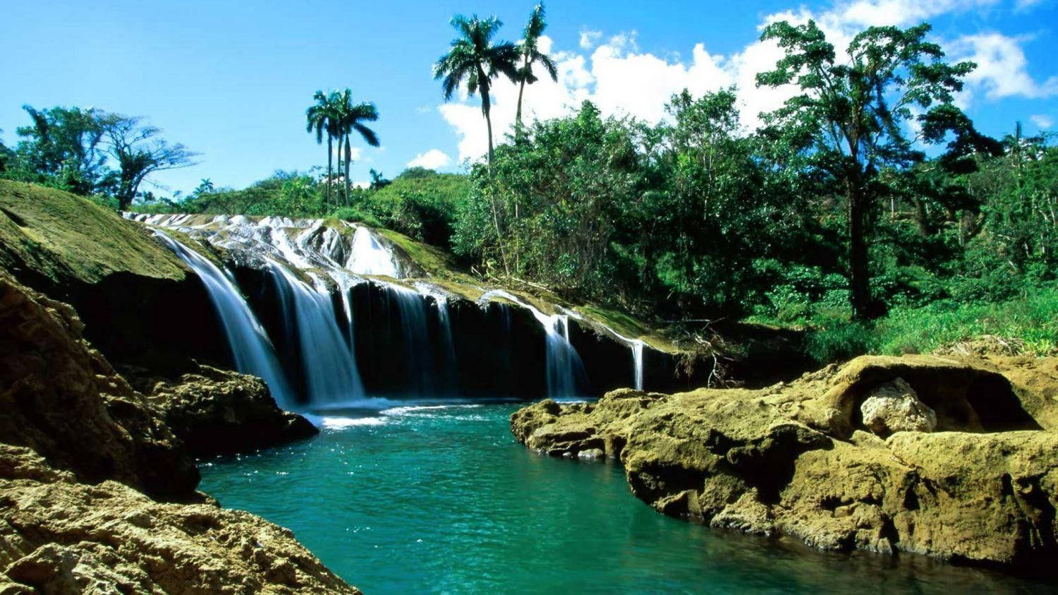 Dominica Lake And Waterfalls Wallpaper
