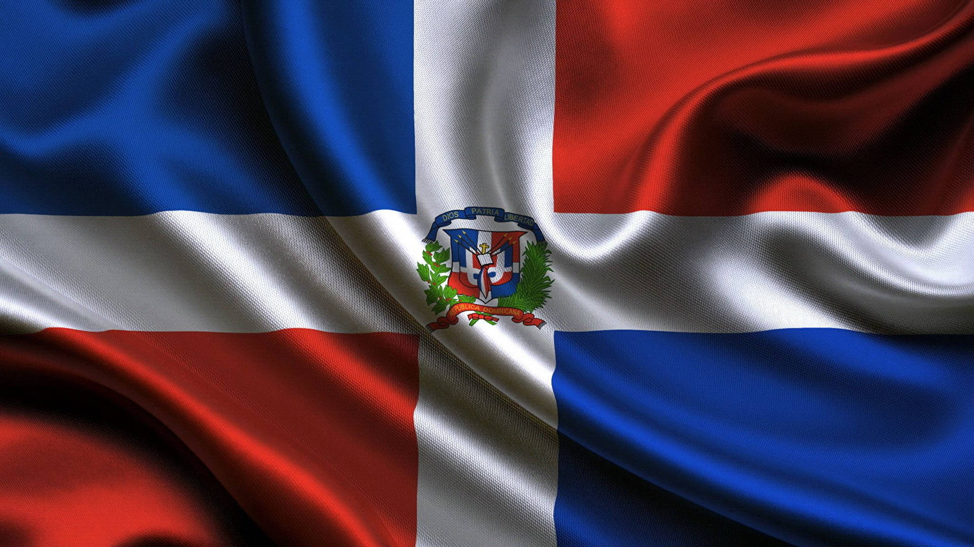 Dominikanskarepublikens Flagga I Silke. Wallpaper