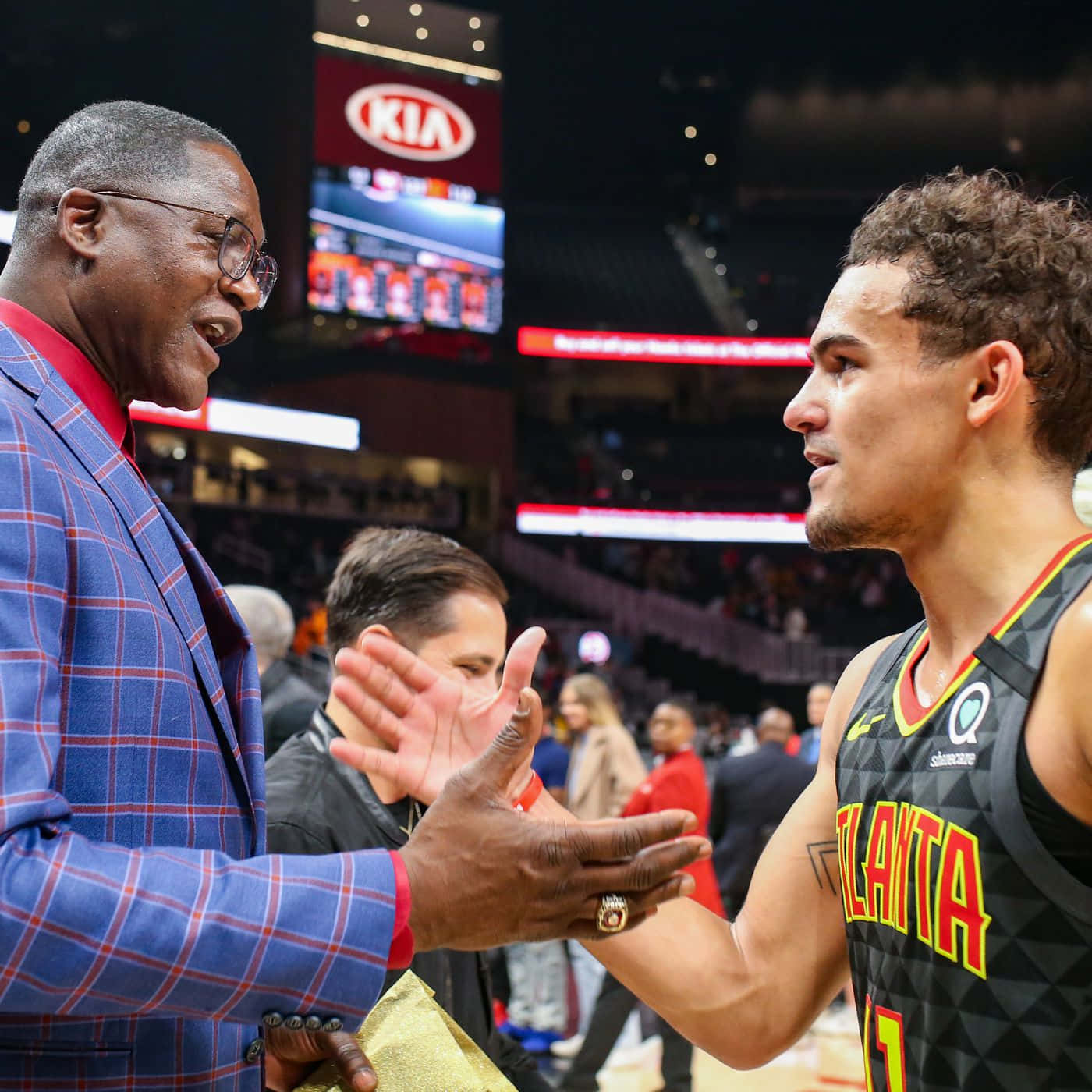 Dominique Wilkins Trae Young Handshake Nba Photography Wallpaper