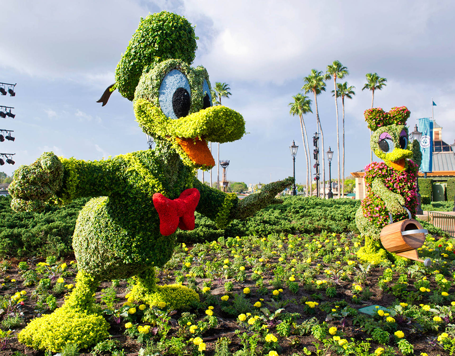 Donald Duck og Daisy Topiary Wallpaper