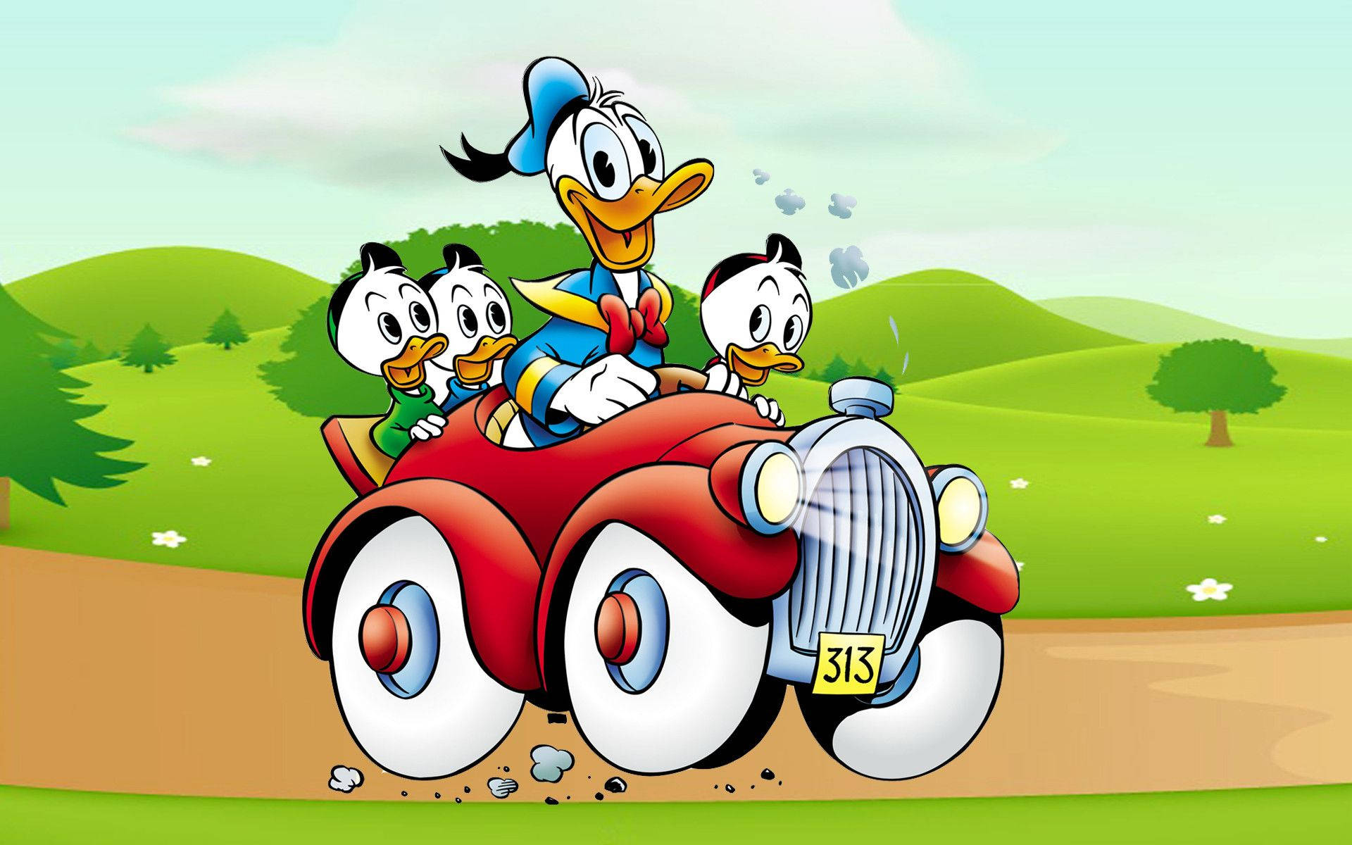 Donald Duck Nephews At Car Wallpaper
