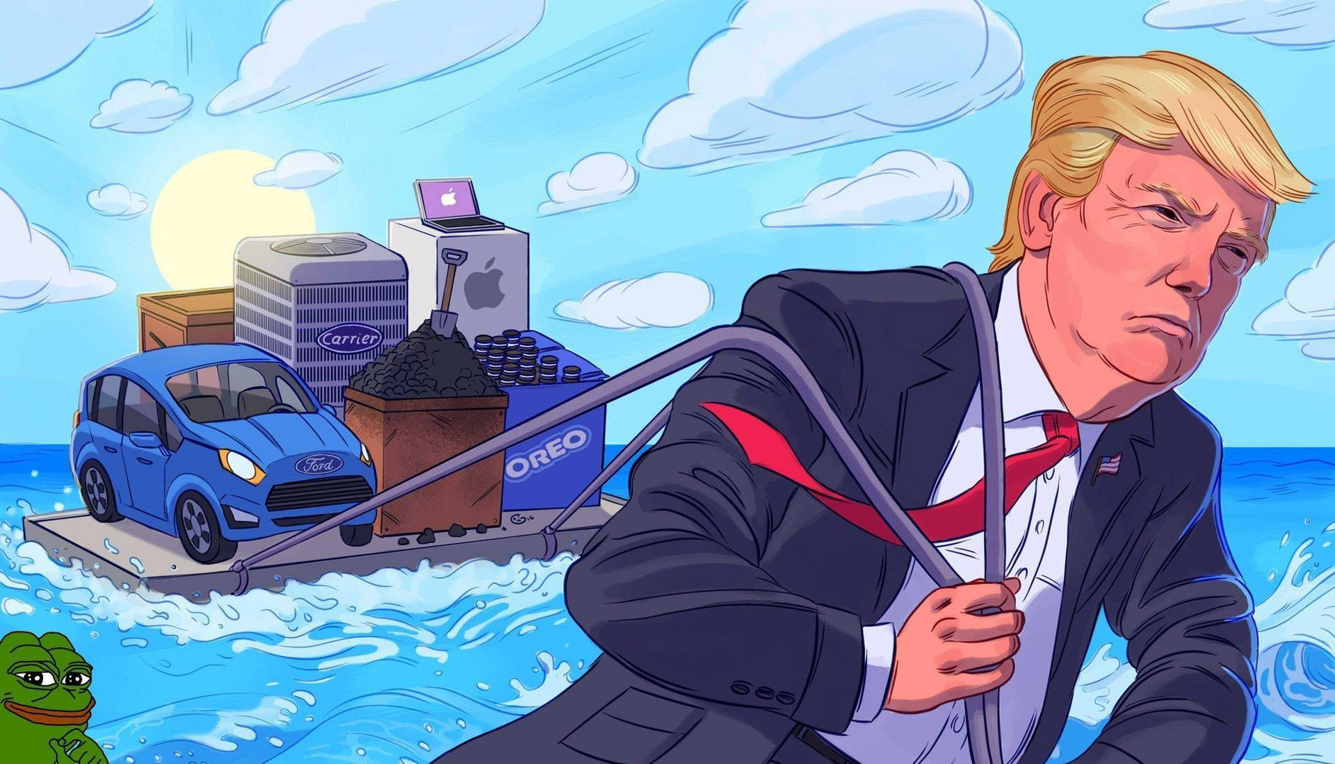 Donald Trump Cartoon Pulling Wallpaper
