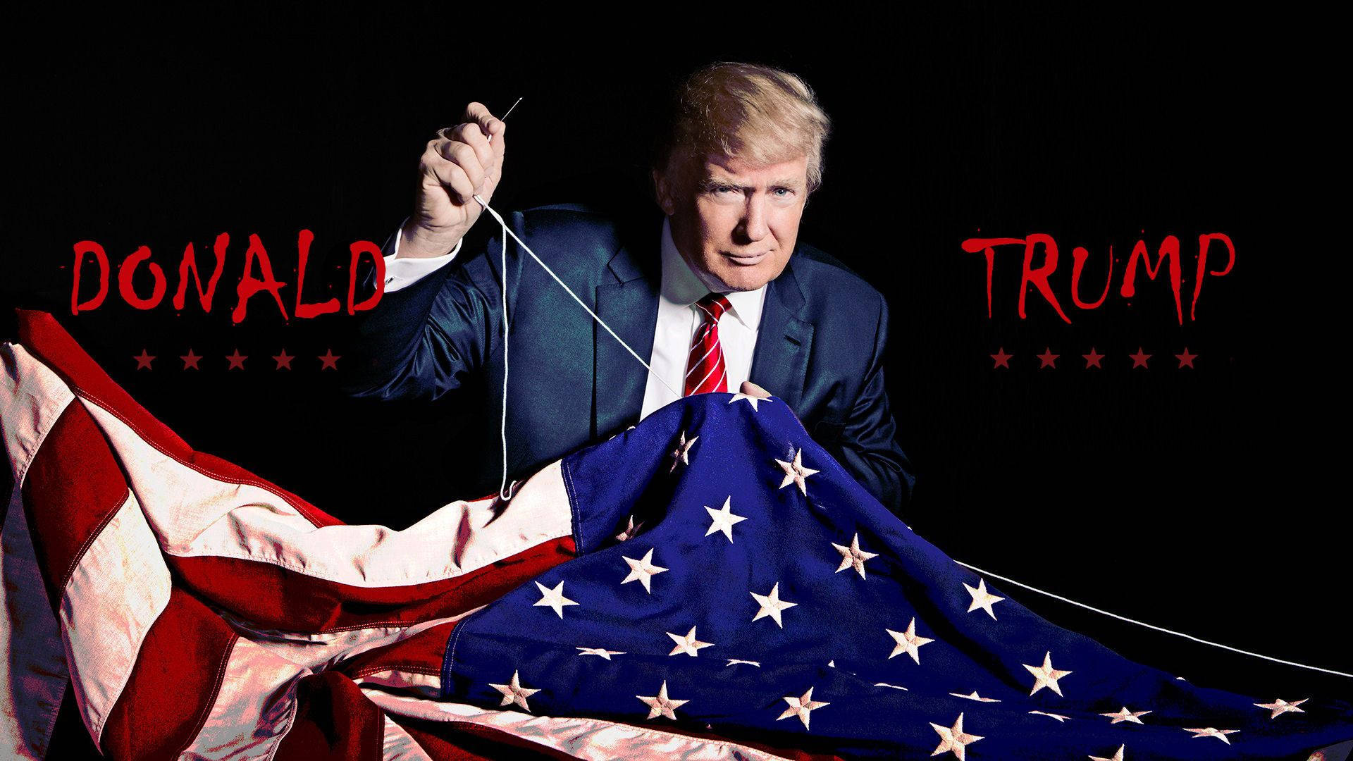 President Donald Trump proudly sews an American Flag Wallpaper