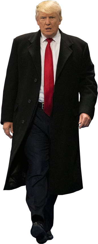 Donald Trump Walkingin Black Coatand Red Tie PNG