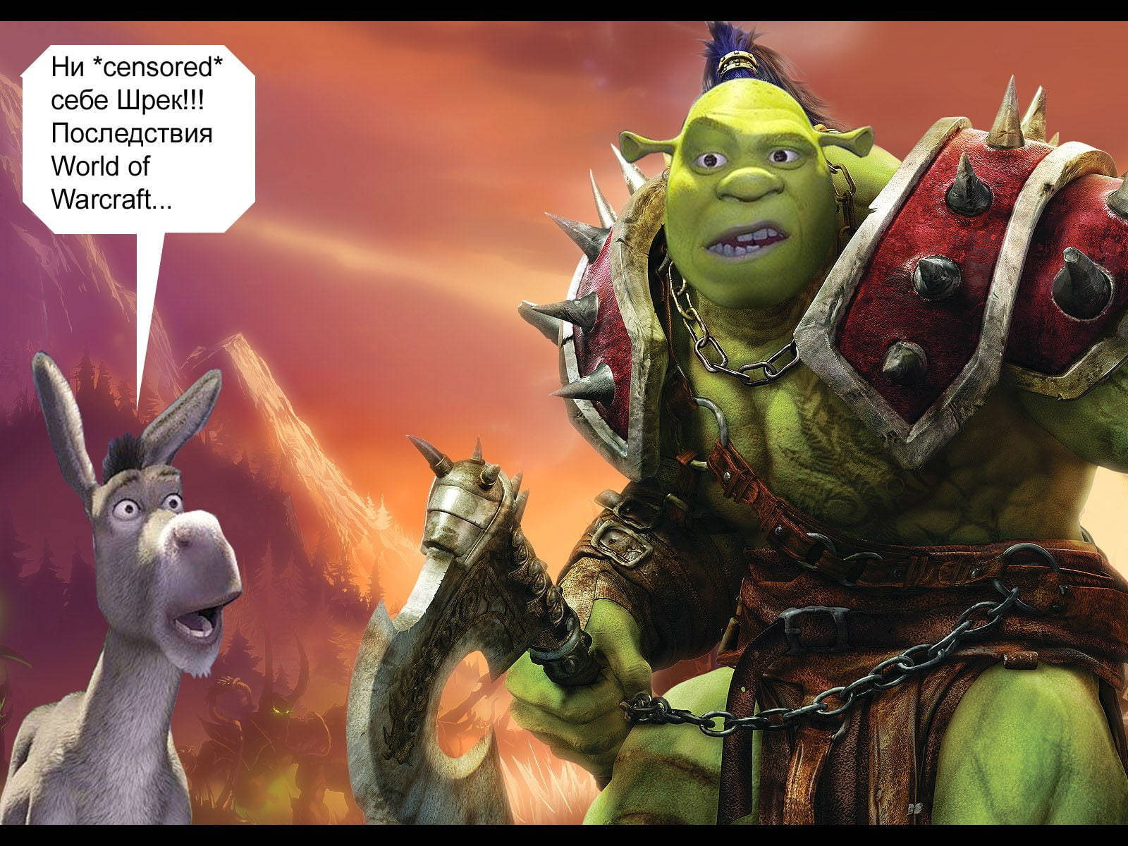 Valiant Shrek and Loyal Donkey in Game Action Wallpaper