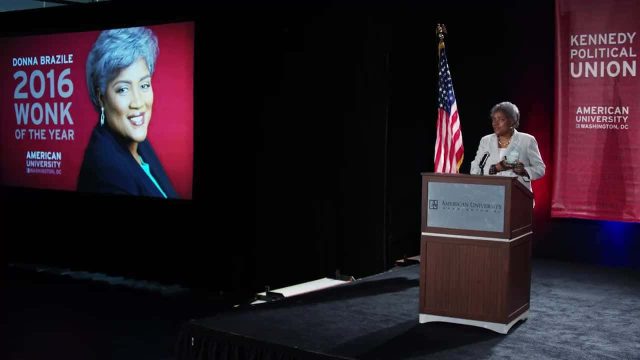 Donna Brazile Delivering Speech At An Event Wallpaper