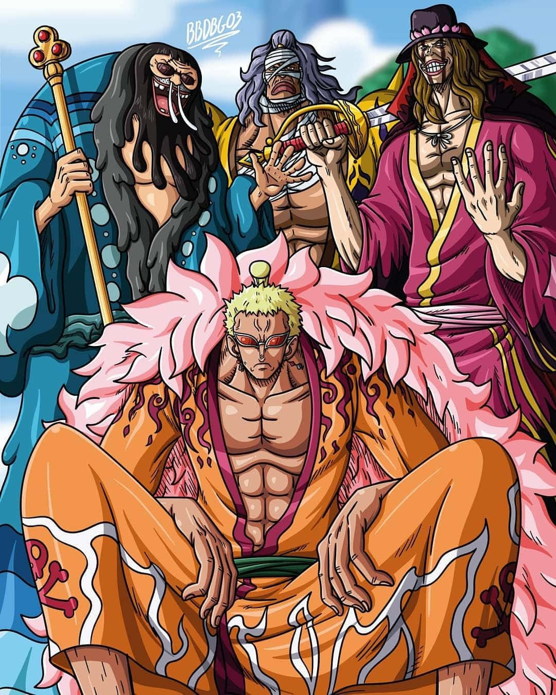 The Powerful Donquixote Family from the One Piece Universe Wallpaper
