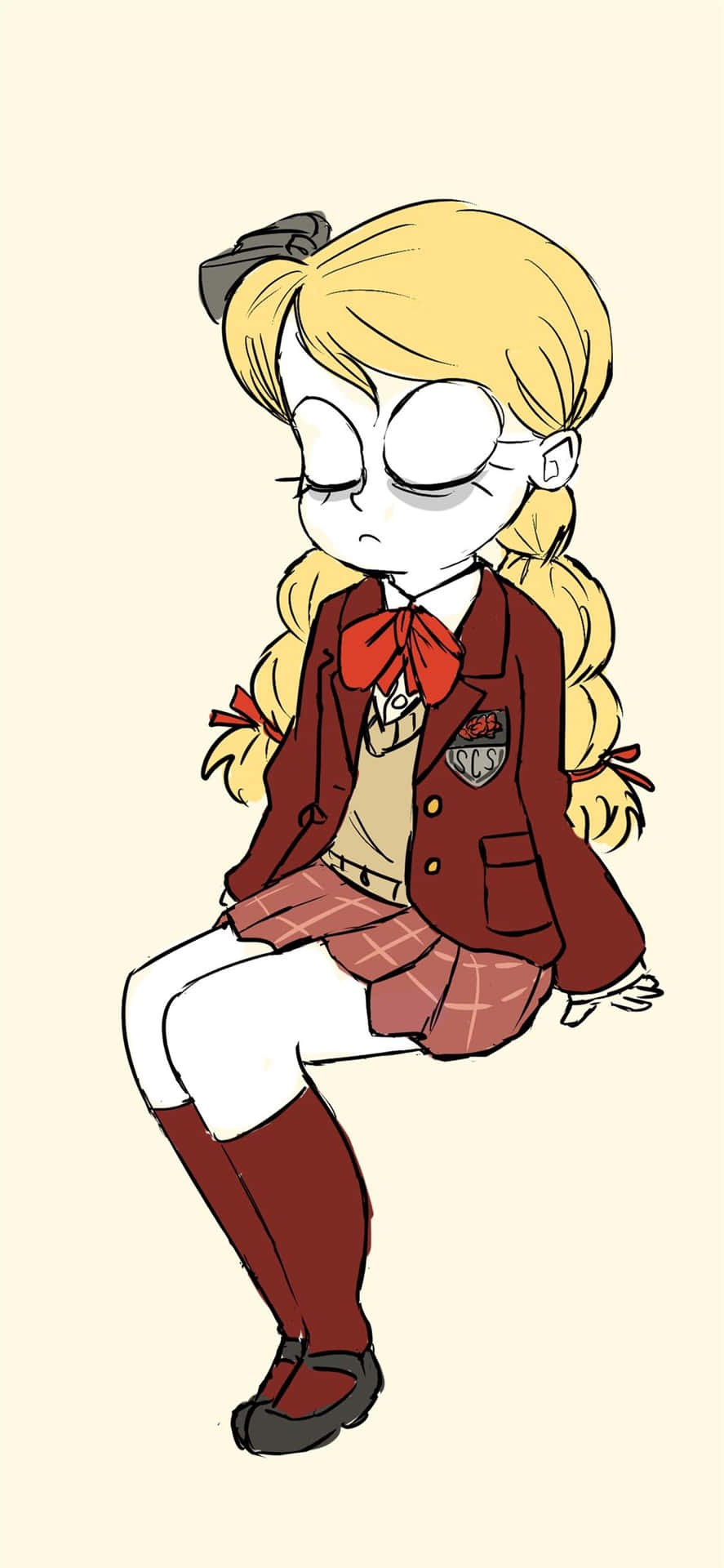 A Girl In A School Uniform Is Sitting Down Wallpaper