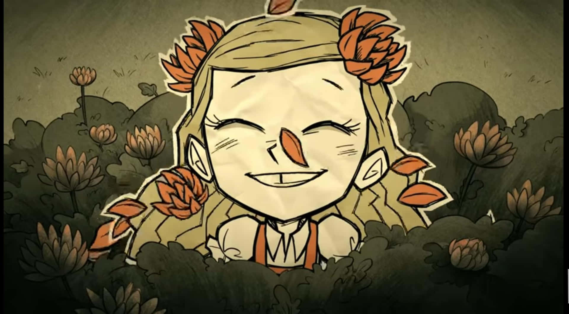 En tegnefilm pige med blomster i hendes hår Wallpaper