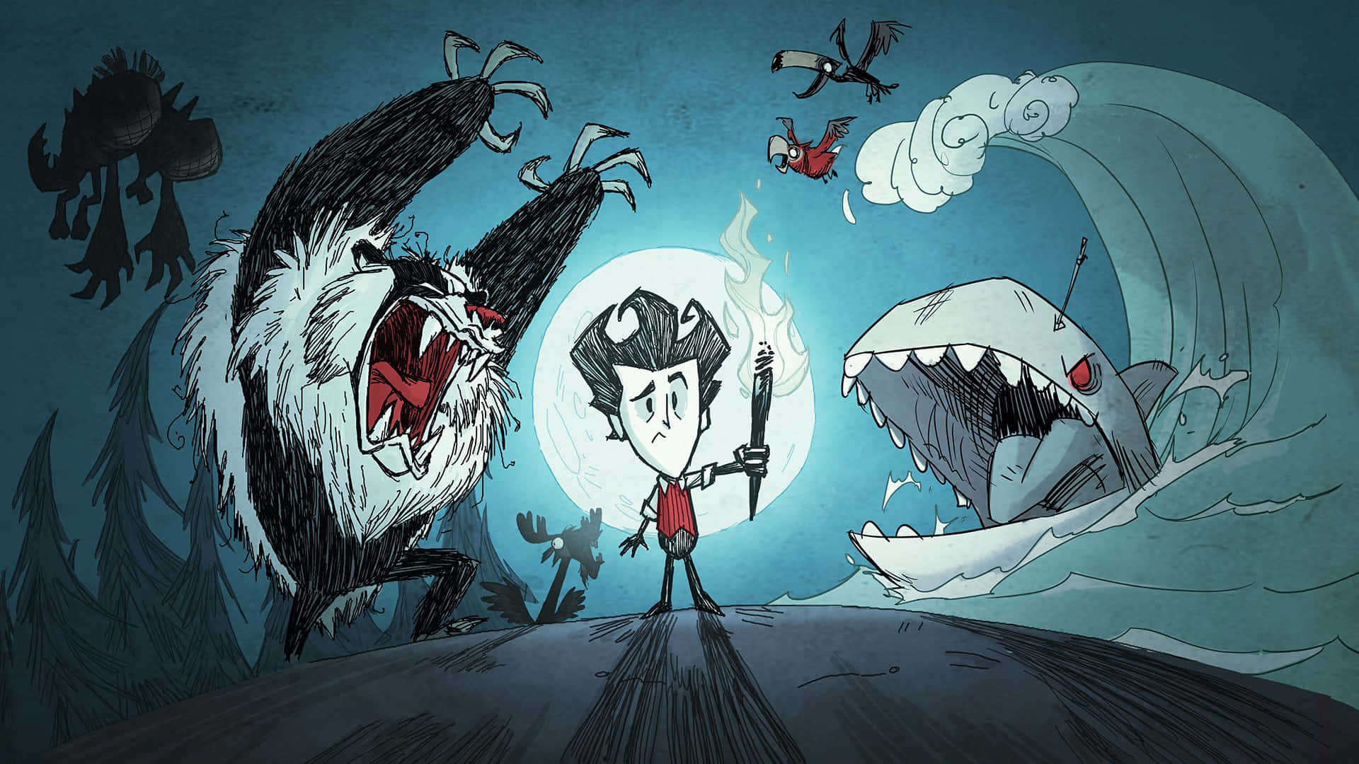 A Cartoon Of A Man And A Shark Wallpaper