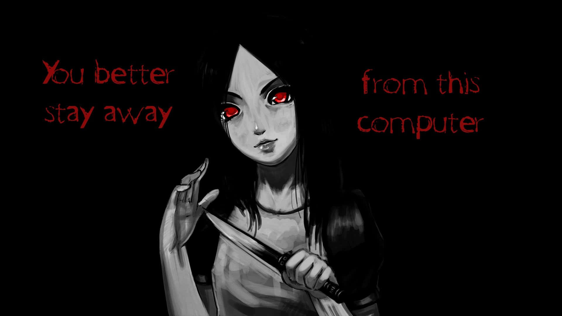 A Girl With Red Eyes Holding A Knife Wallpaper