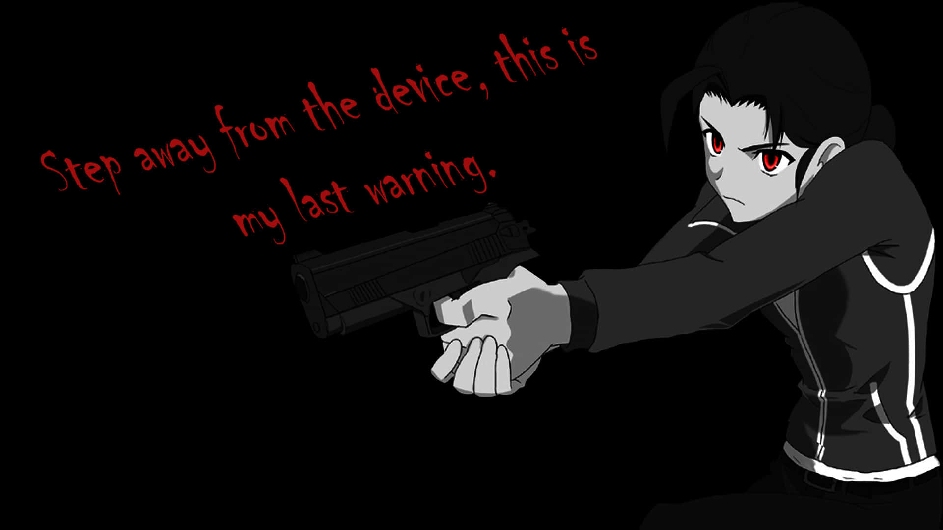 A Girl Holding A Gun With The Words Step Away From The Devils This Is My Last Naing Wallpaper