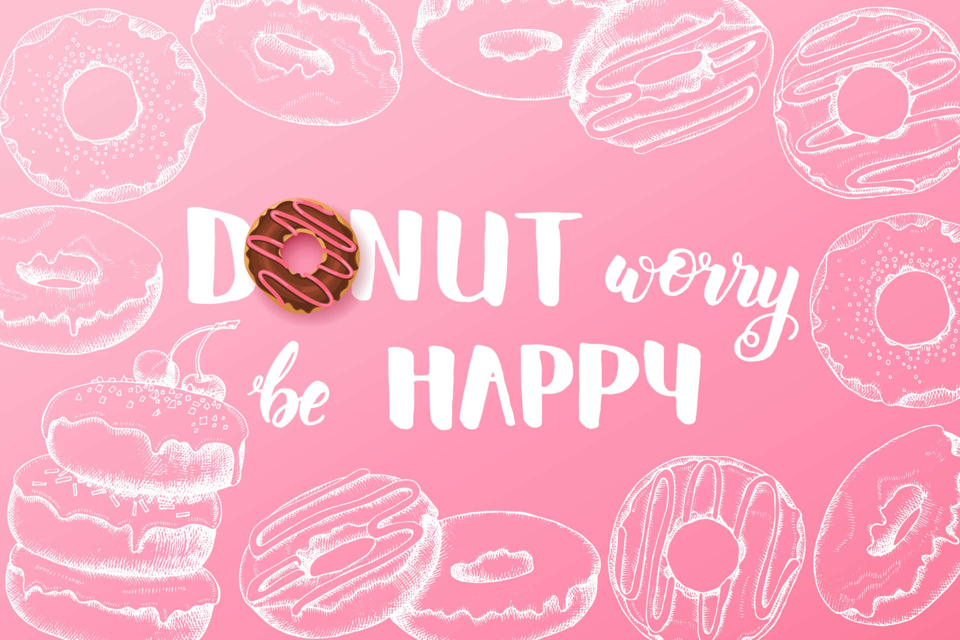 Donutsauf Rosafarbenem Hintergrund Mit Den Worten Keine Sorge, Sei Glücklich. Wallpaper