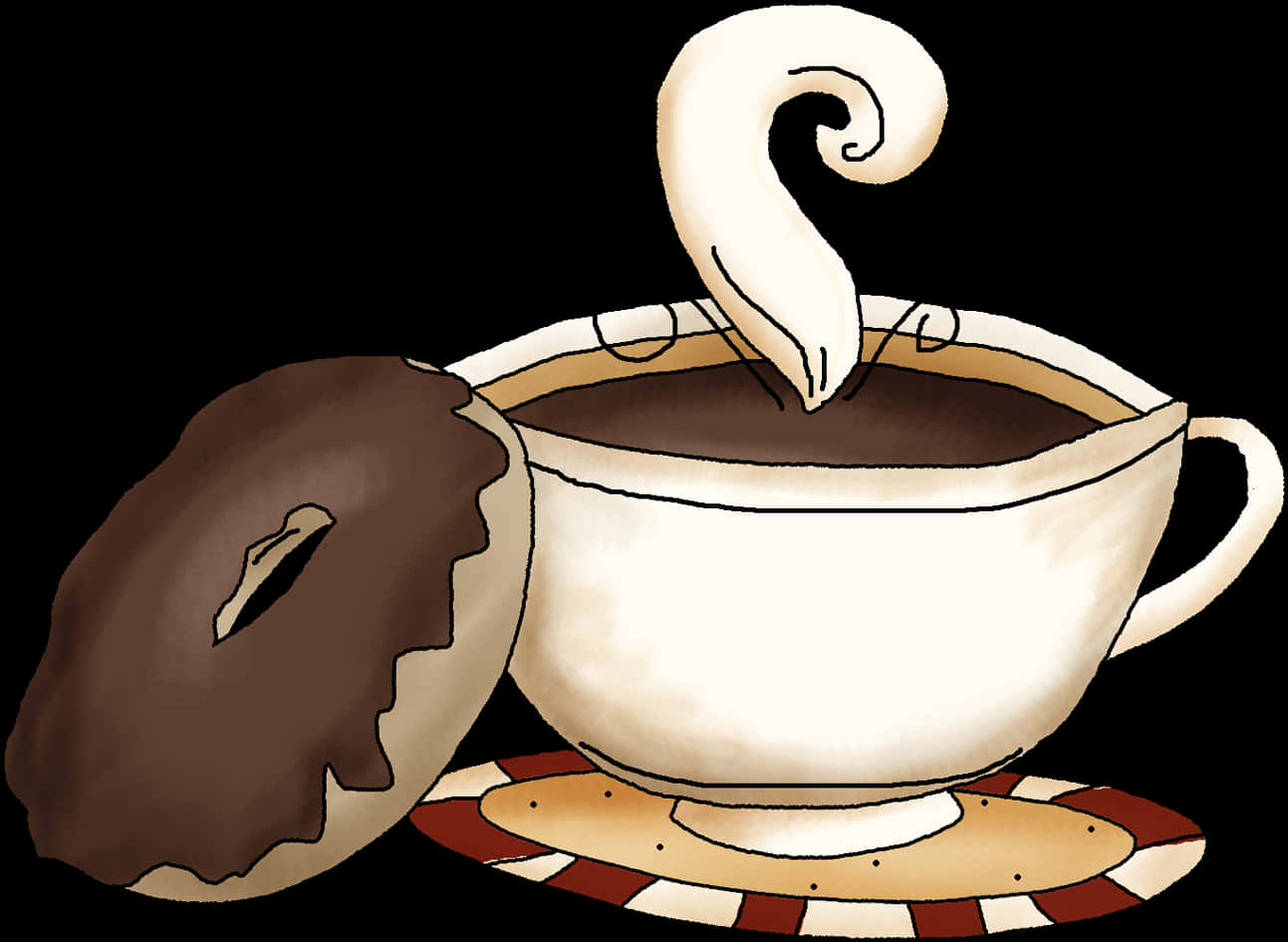 Donutand Coffee Artistic Illustration PNG