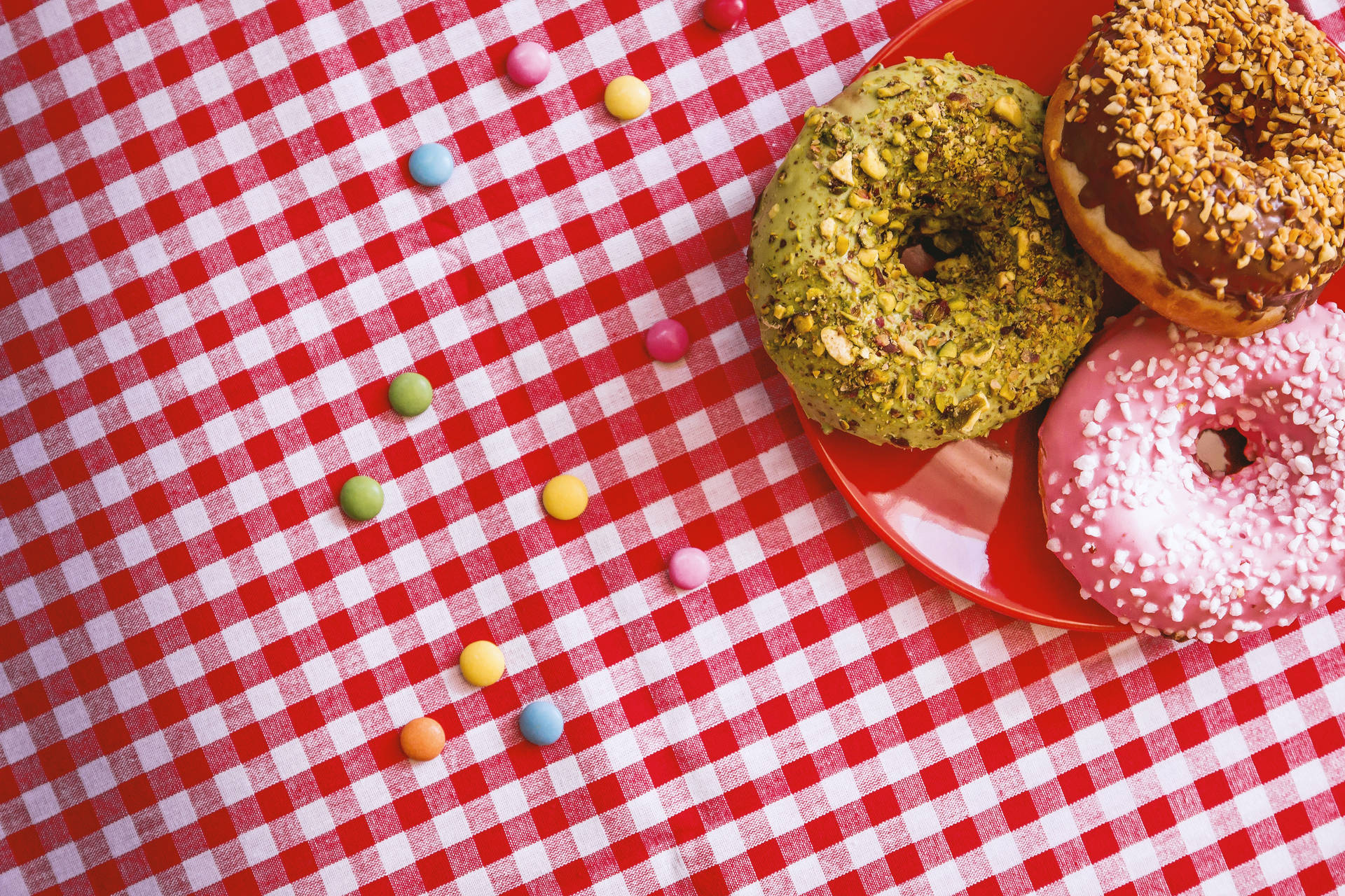 Donuts On Gingham Cloth