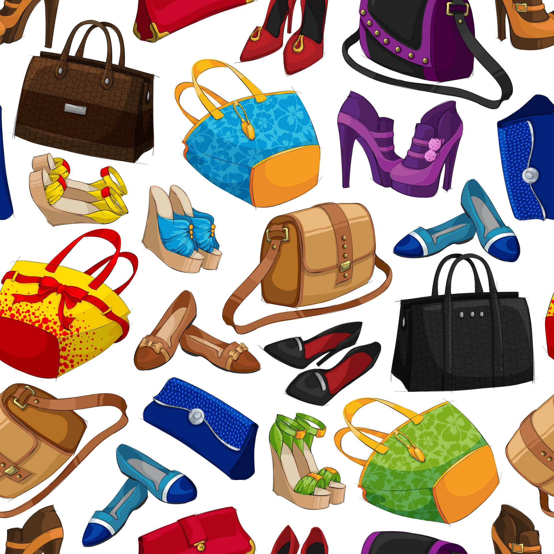 Doodle Art Of Handbags And Shoes Wallpaper
