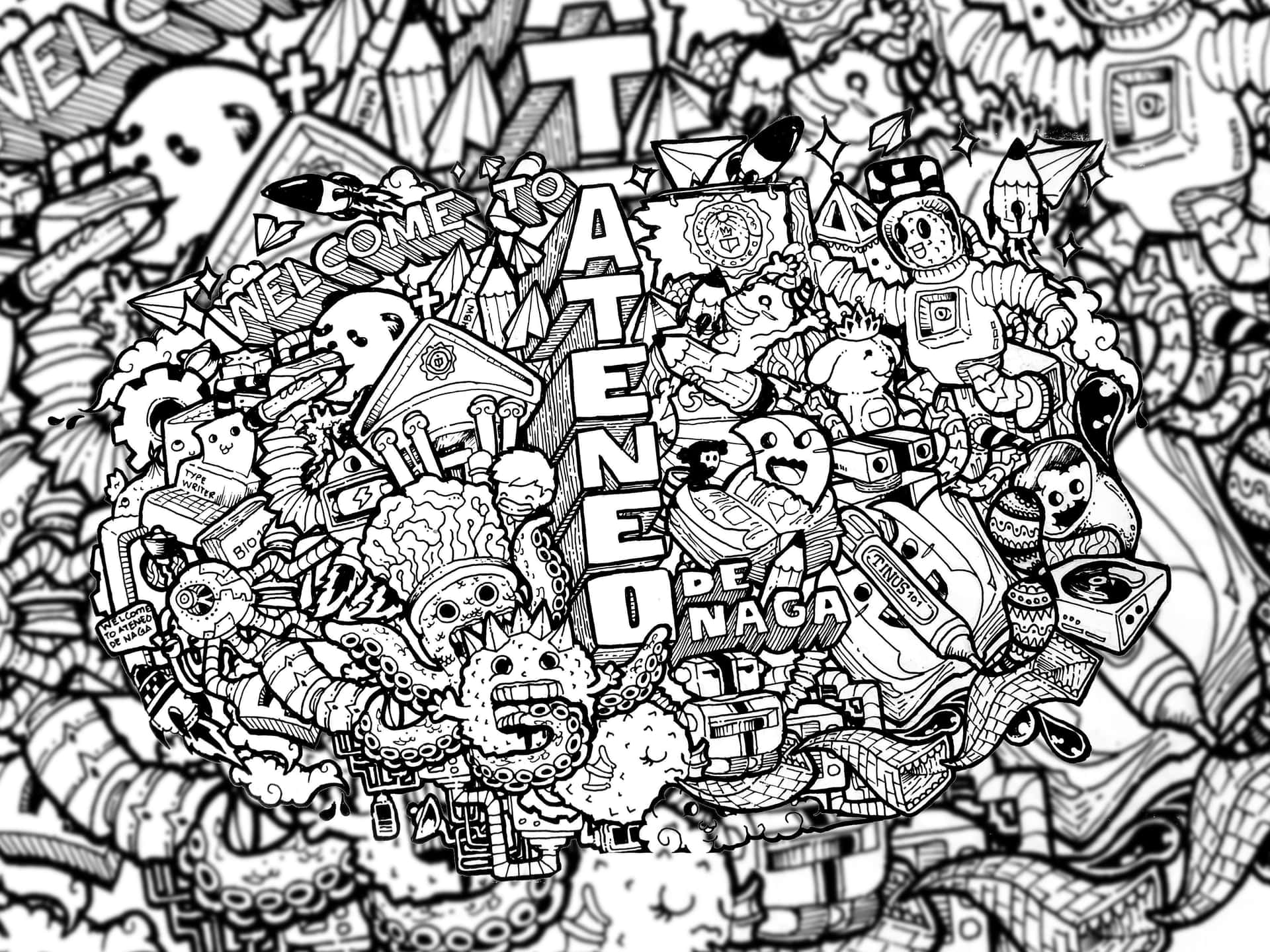 Ateneode Naga Doodle Art-bild Till Dator- Eller Mobilskrivbordet.