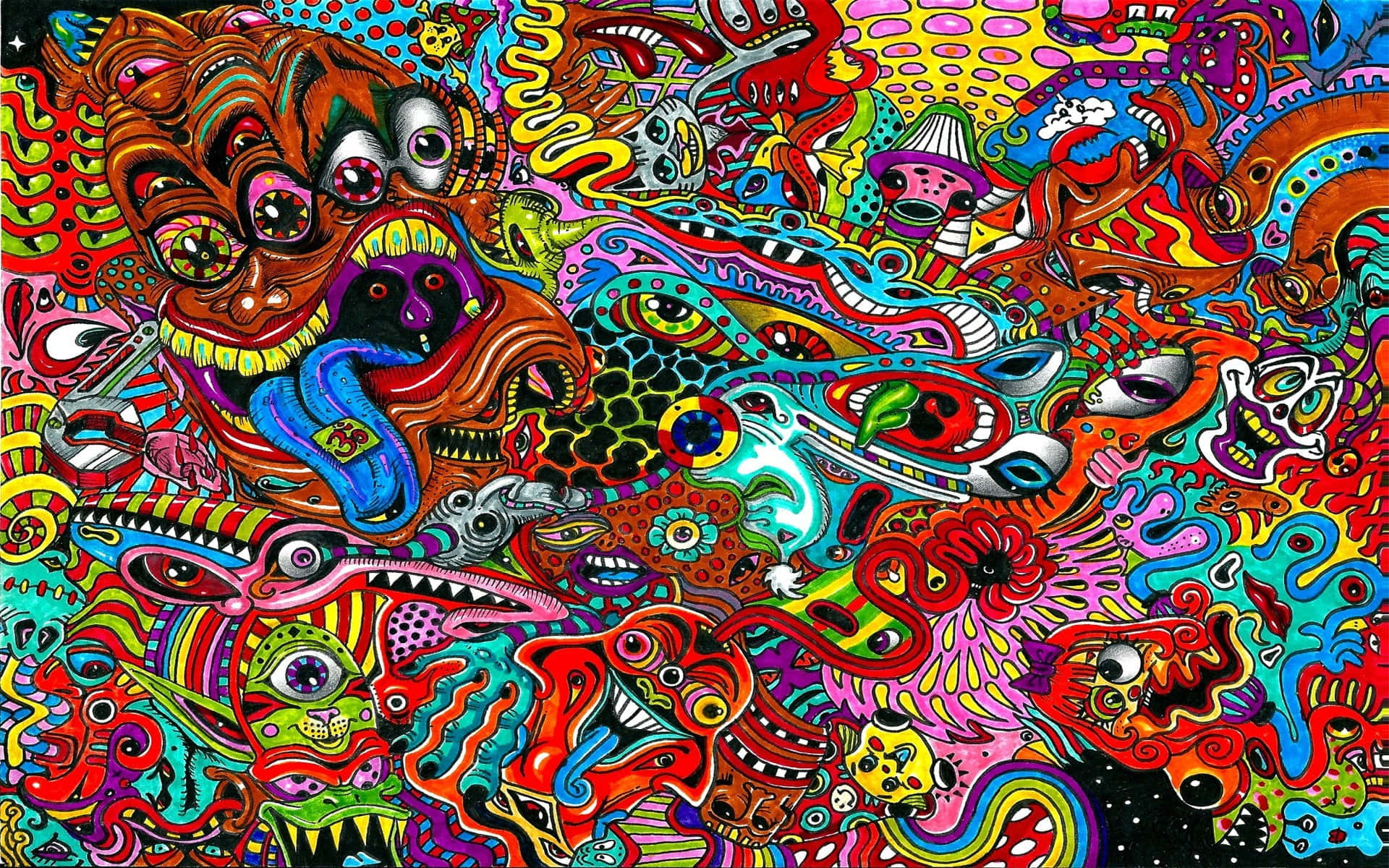 Abstrakt Psykedelisk Doodle Kunst Billed Tapet