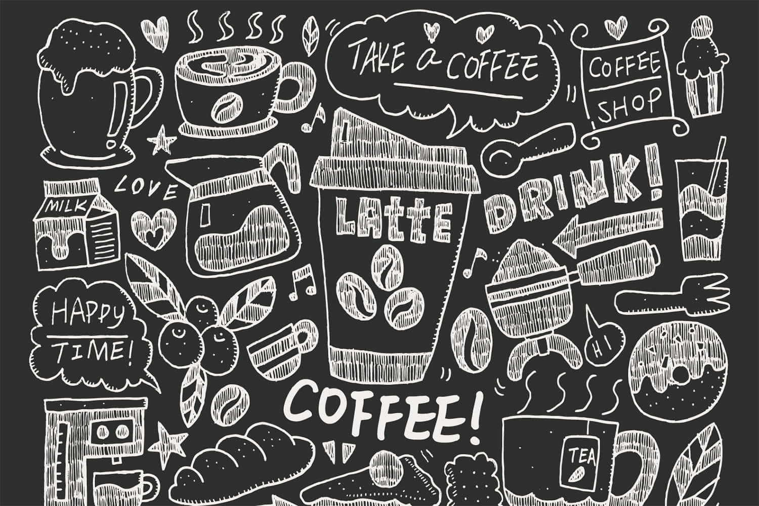 Chalkboard Coffee Doodle Art Picture