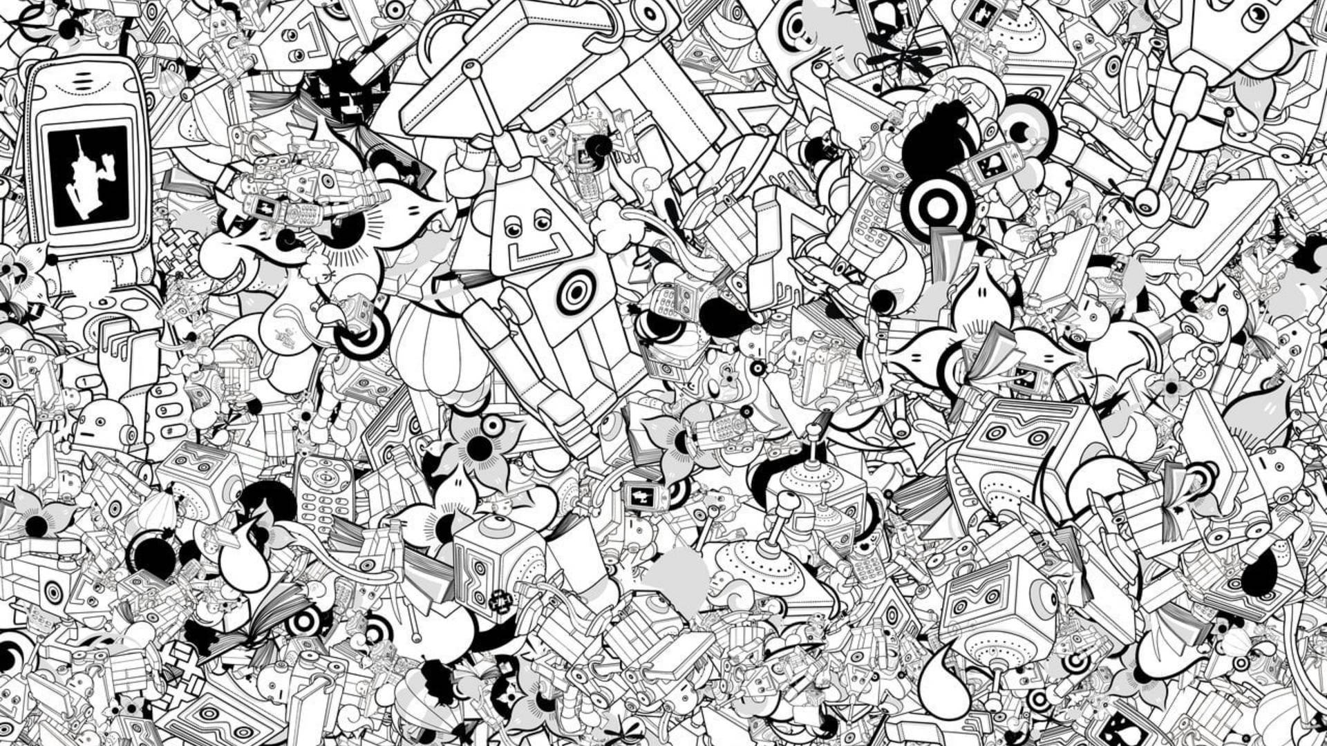 Doodle Art Roboter: En livlig farvekombination af skøre skabninger Wallpaper