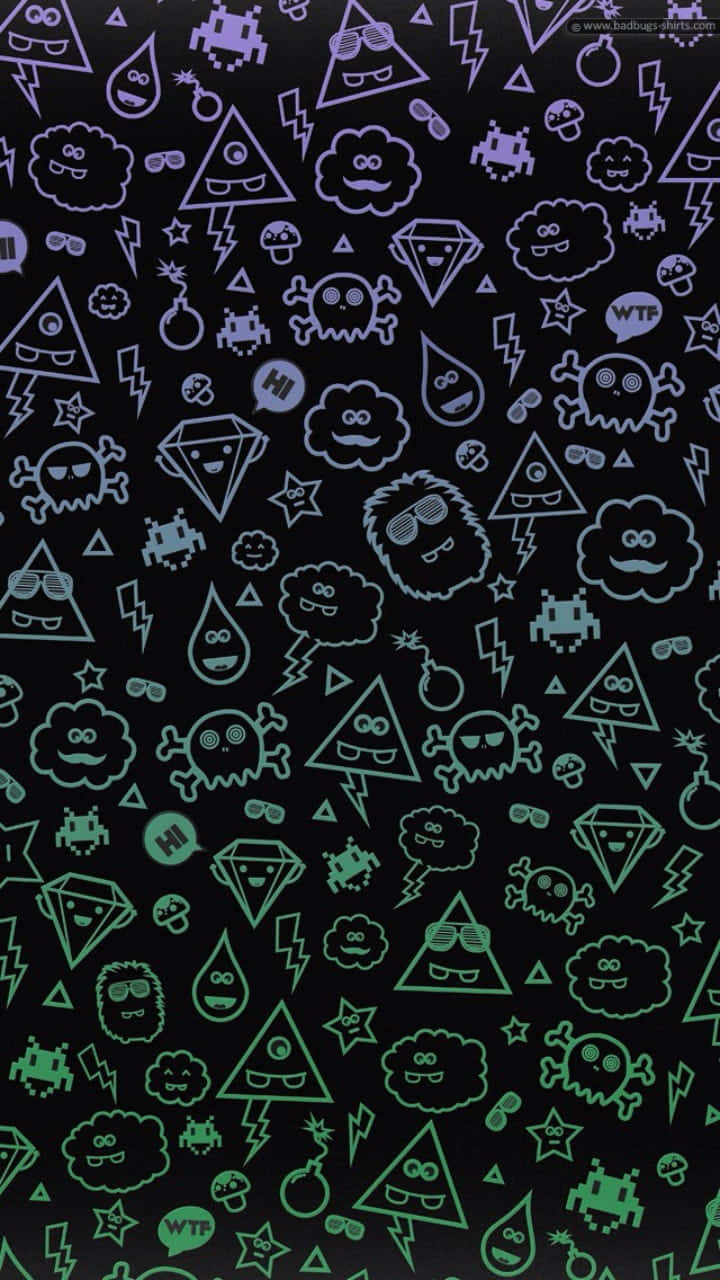 Download A Black And Green Background With Various Symbols On It ...
