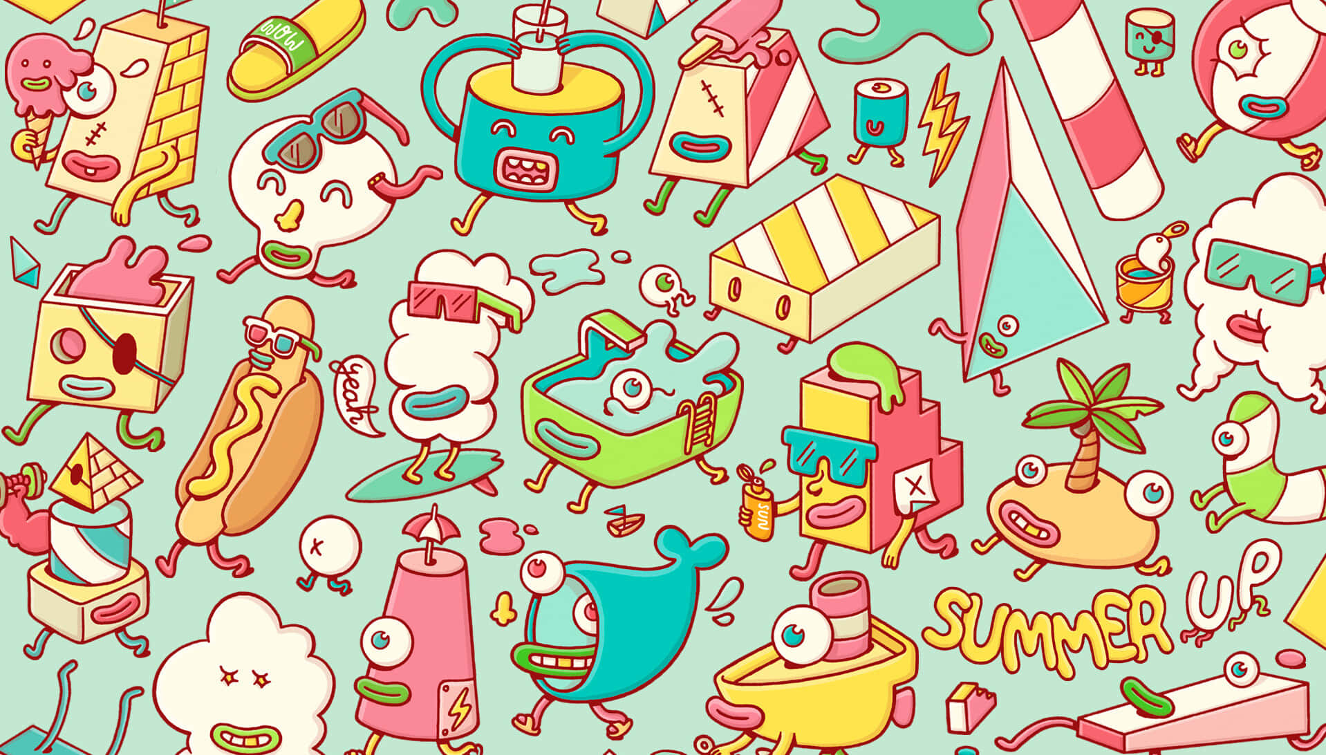 Download A Colorful Pattern Of Cartoon Characters | Wallpapers.com