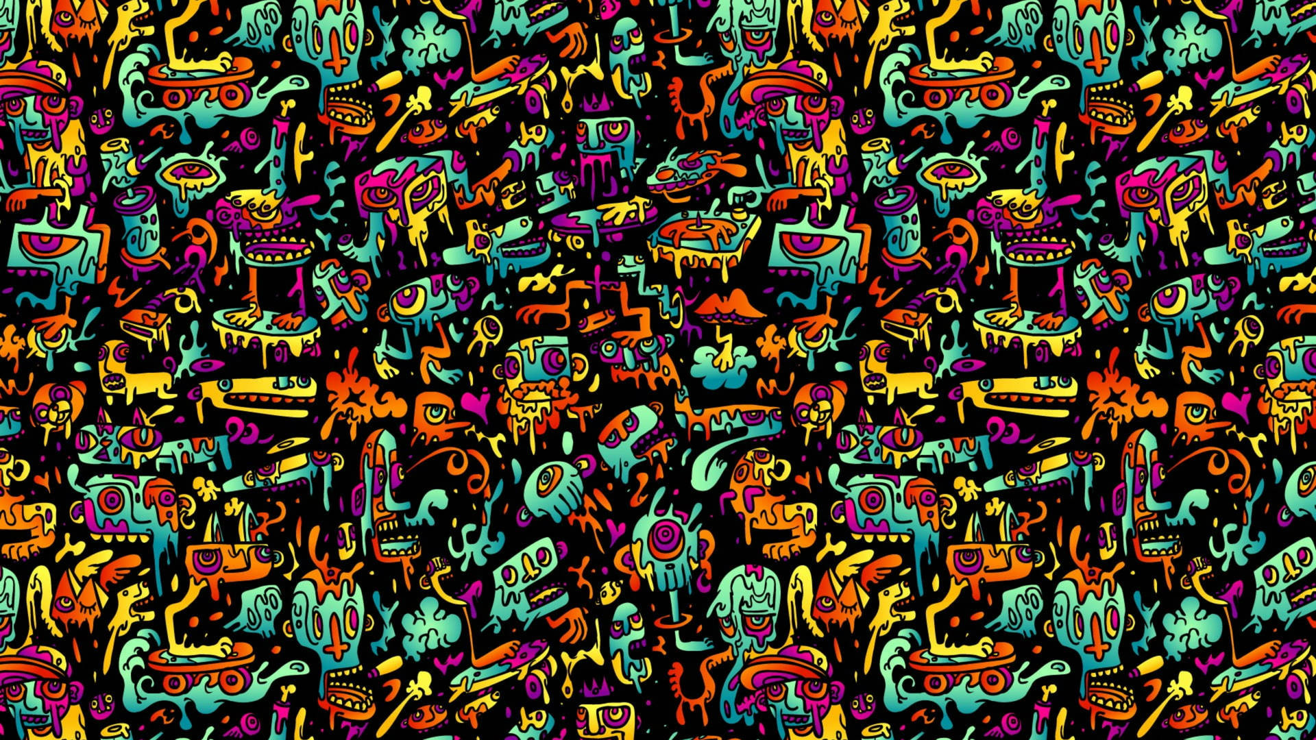 Doodle Monsters Multicolored Wallpaper