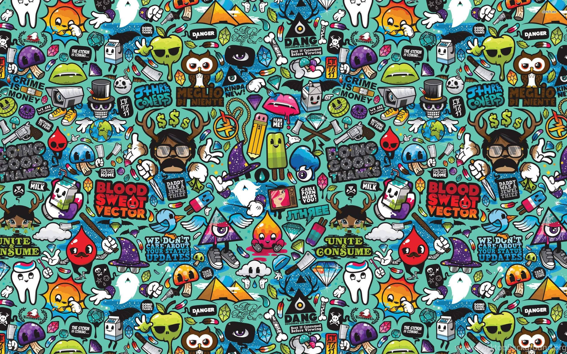 Brightly Colored Doodles Filling an Abstraction Wallpaper